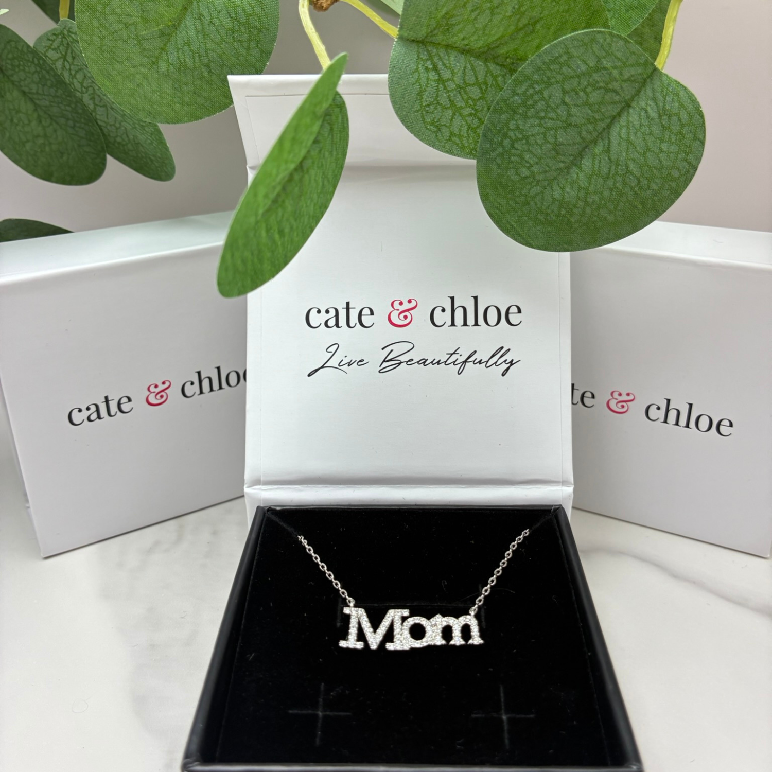 Carrie 18k White Gold Plated Mom Necklace with Swarovski Crystals