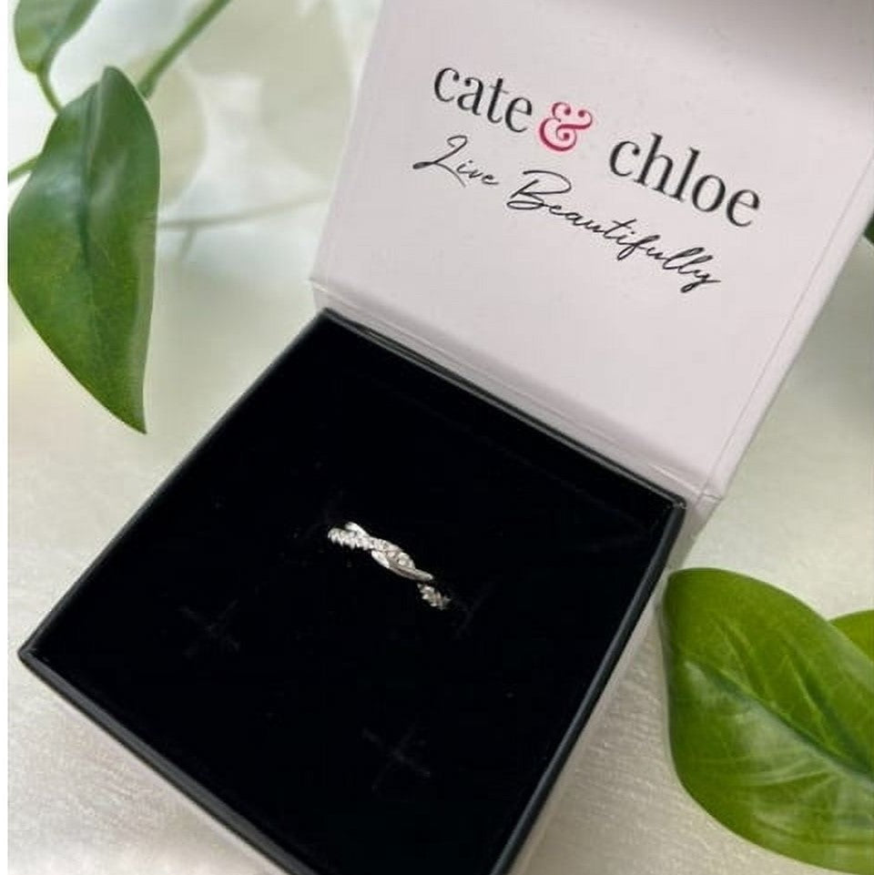 Moissanite by Cate & Chloe Avery 0.21tcw Round Cut 925 Sterling Silver 18K White Gold Plated Wedding Band