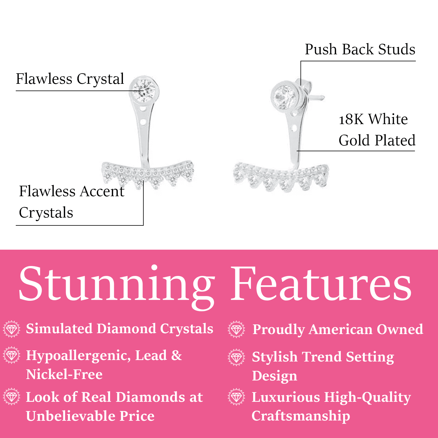 Stephanie Sterling Silver Drop Stud Earrings with Simulated Diamond Crystals