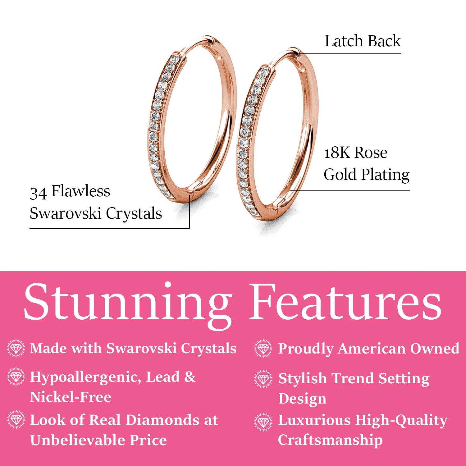 Bianca 18k White Gold Plated 25mm Silver Hoop Earrings with Swarovski Crystals