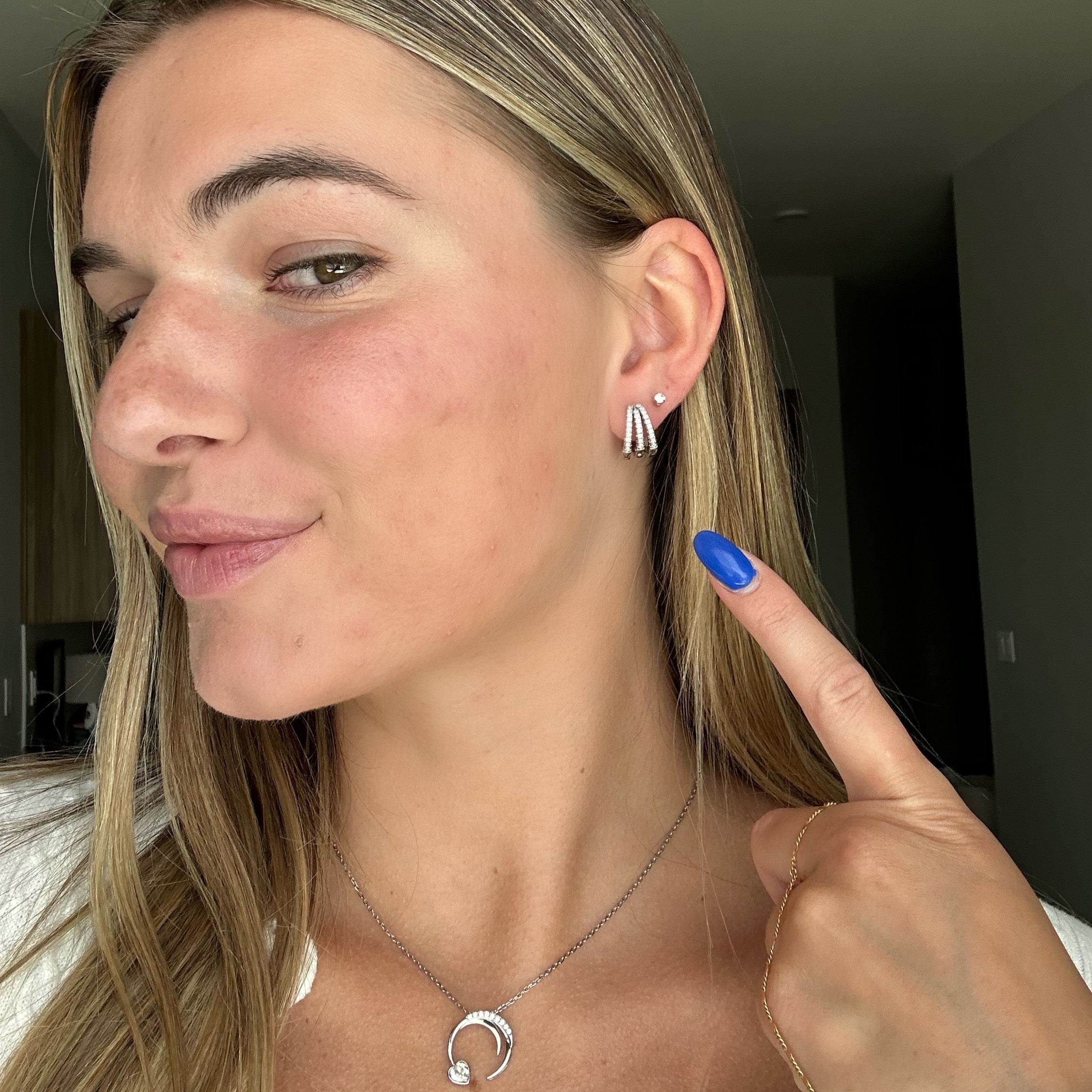 Aliyah 18k White Gold Plated 14mm Hoop Earrings with Simulated Diamond Crystals