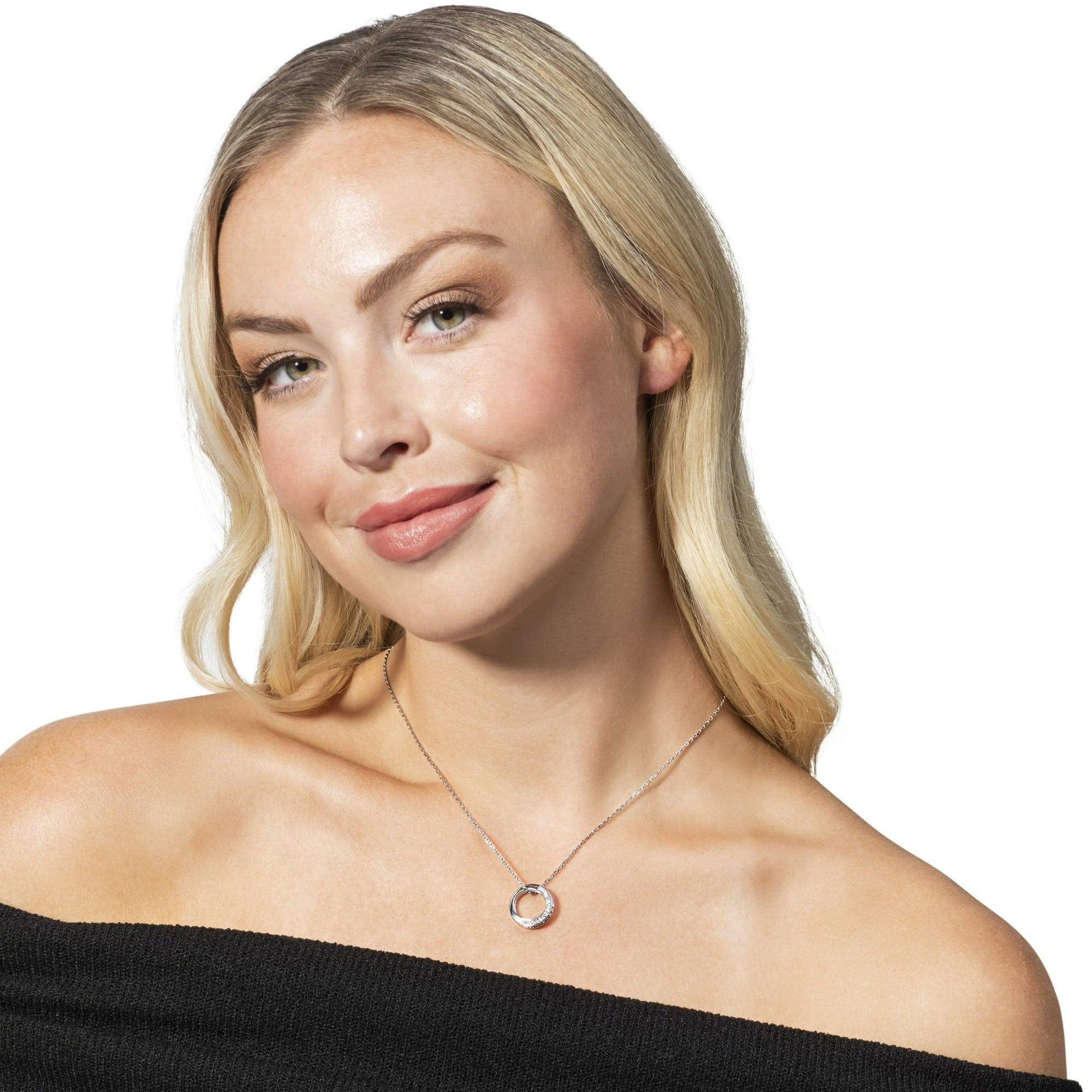 Viviana 18k White Gold Plated Hoop Pendant Necklace with Swarovski Crystals