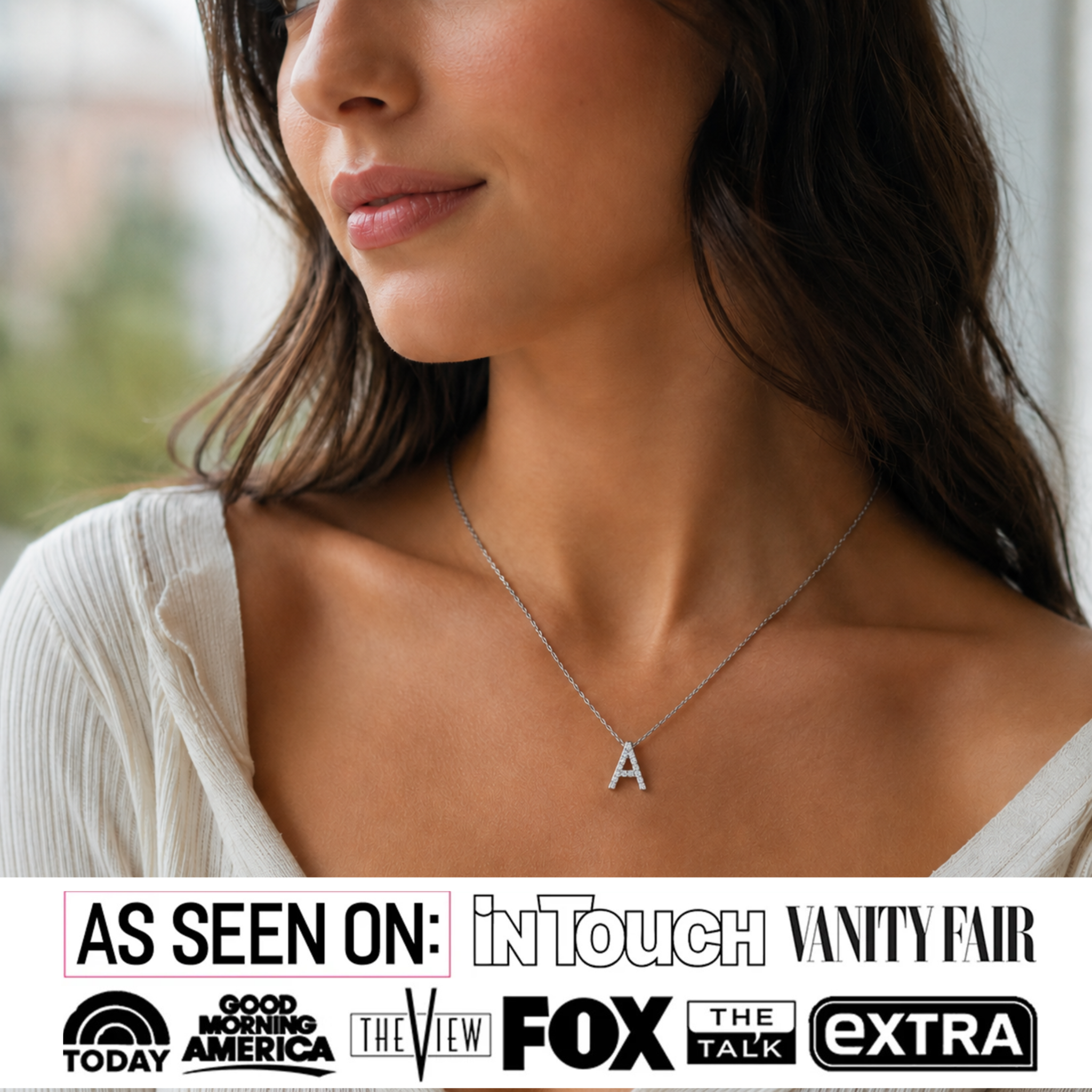 Ethereal Collection 18k White Gold Plated Initial Letter Pendant Necklace with Swarovski Crystals