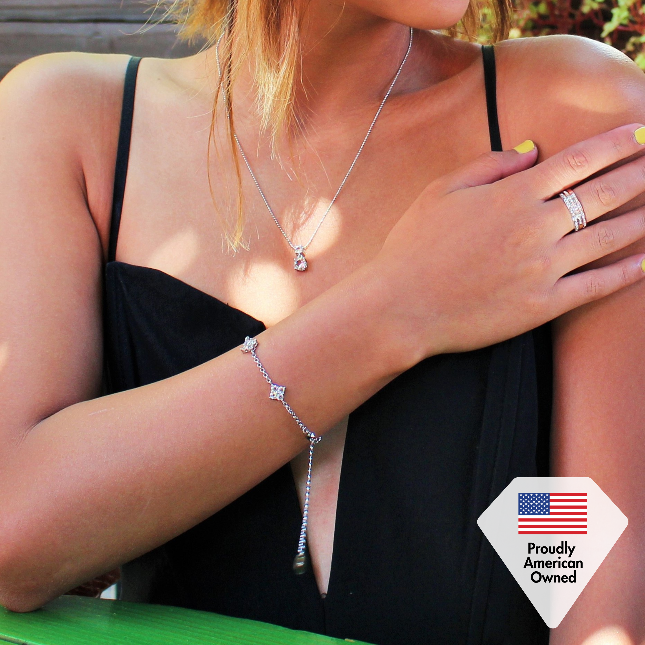 Adeline 18k White Gold Plated Station Bracelet with Swarovski Crystals