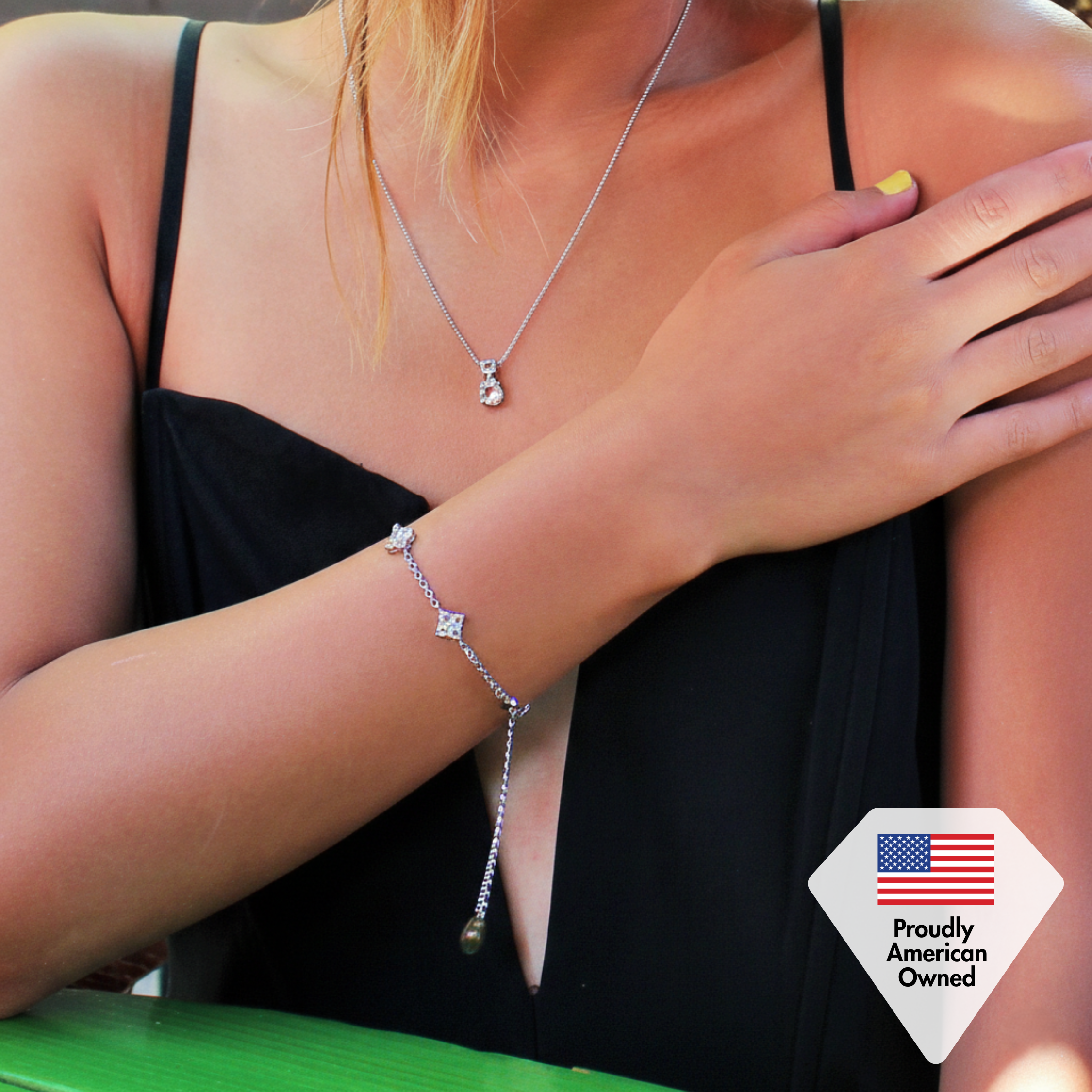 Jasmine 18k White Gold Plated Drop Necklace with Swarovski Crystals