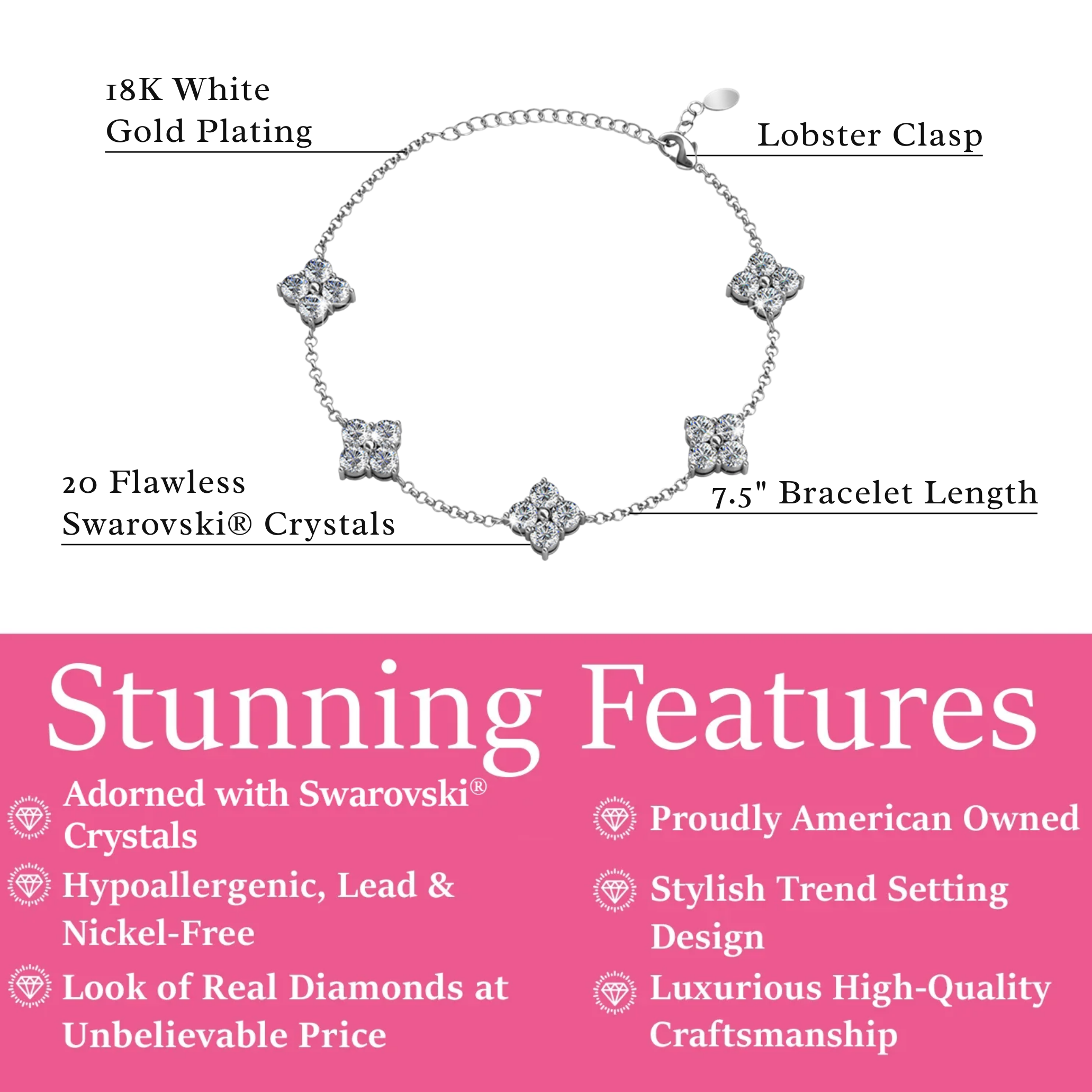 Adeline 18k White Gold Plated Station Bracelet with Swarovski Crystals