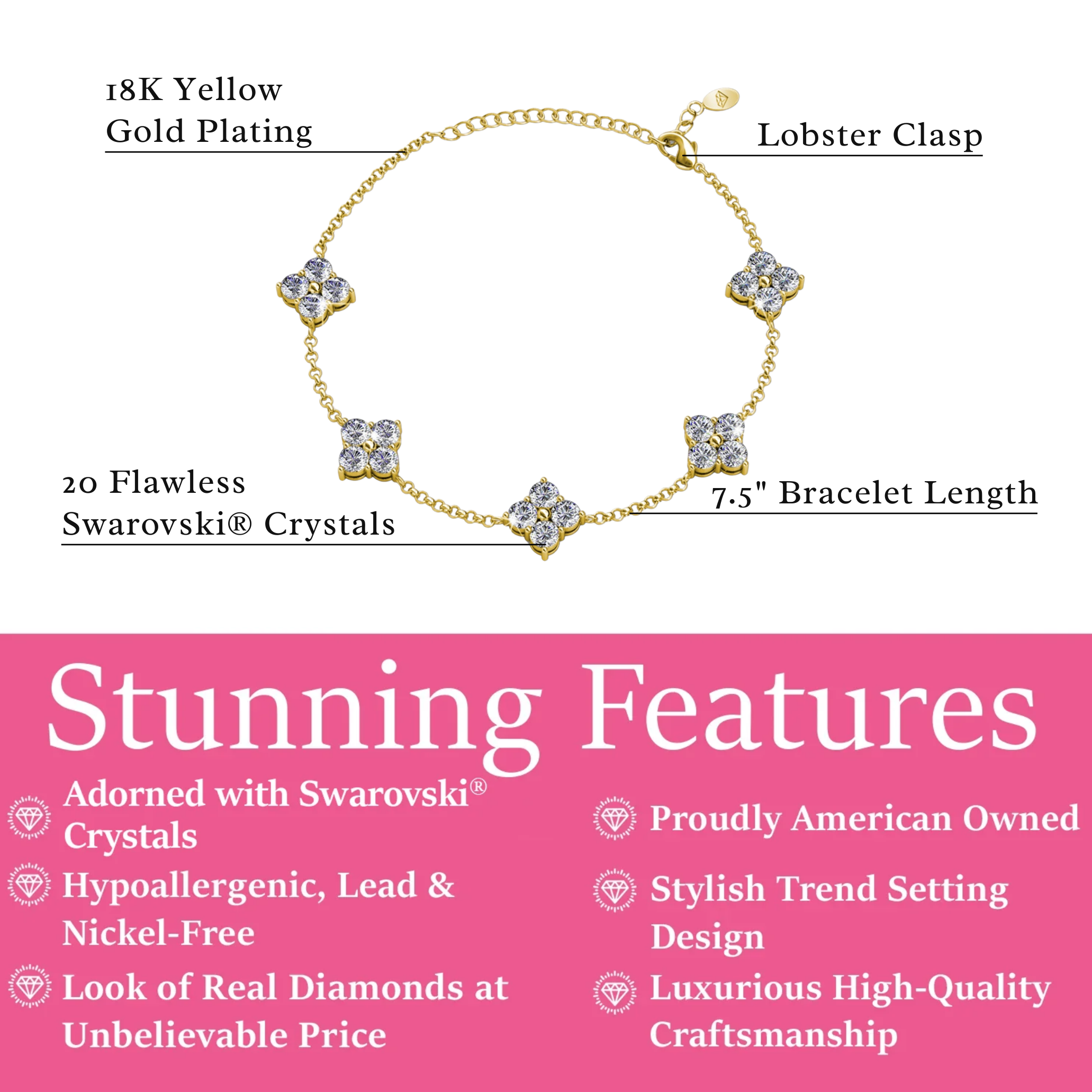 Adeline 18k White Gold Plated Station Bracelet with Swarovski Crystals