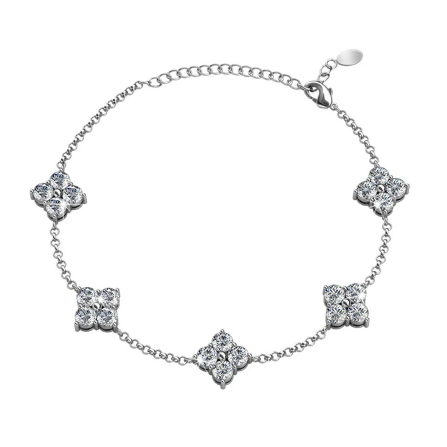 Pulsera "femenina" de Adeline chapada en oro blanco de 18 k con diamantes de imitación y cristal