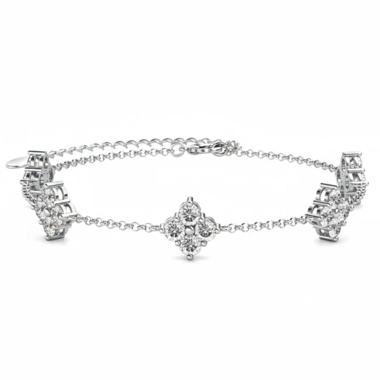 Pulsera "femenina" de Adeline chapada en oro blanco de 18 k con diamantes de imitación y cristal