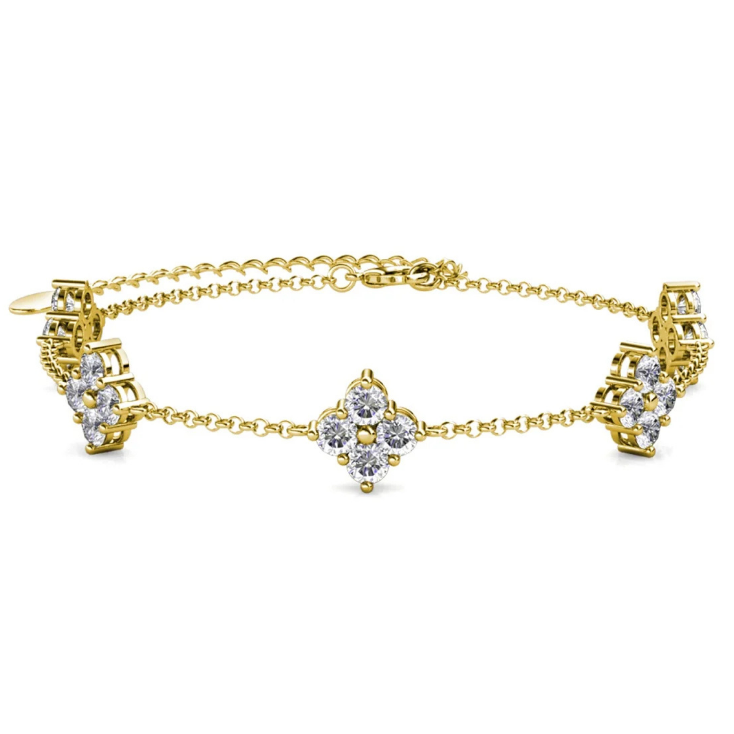 Pulsera "femenina" de Adeline chapada en oro blanco de 18 k con diamantes de imitación y cristal