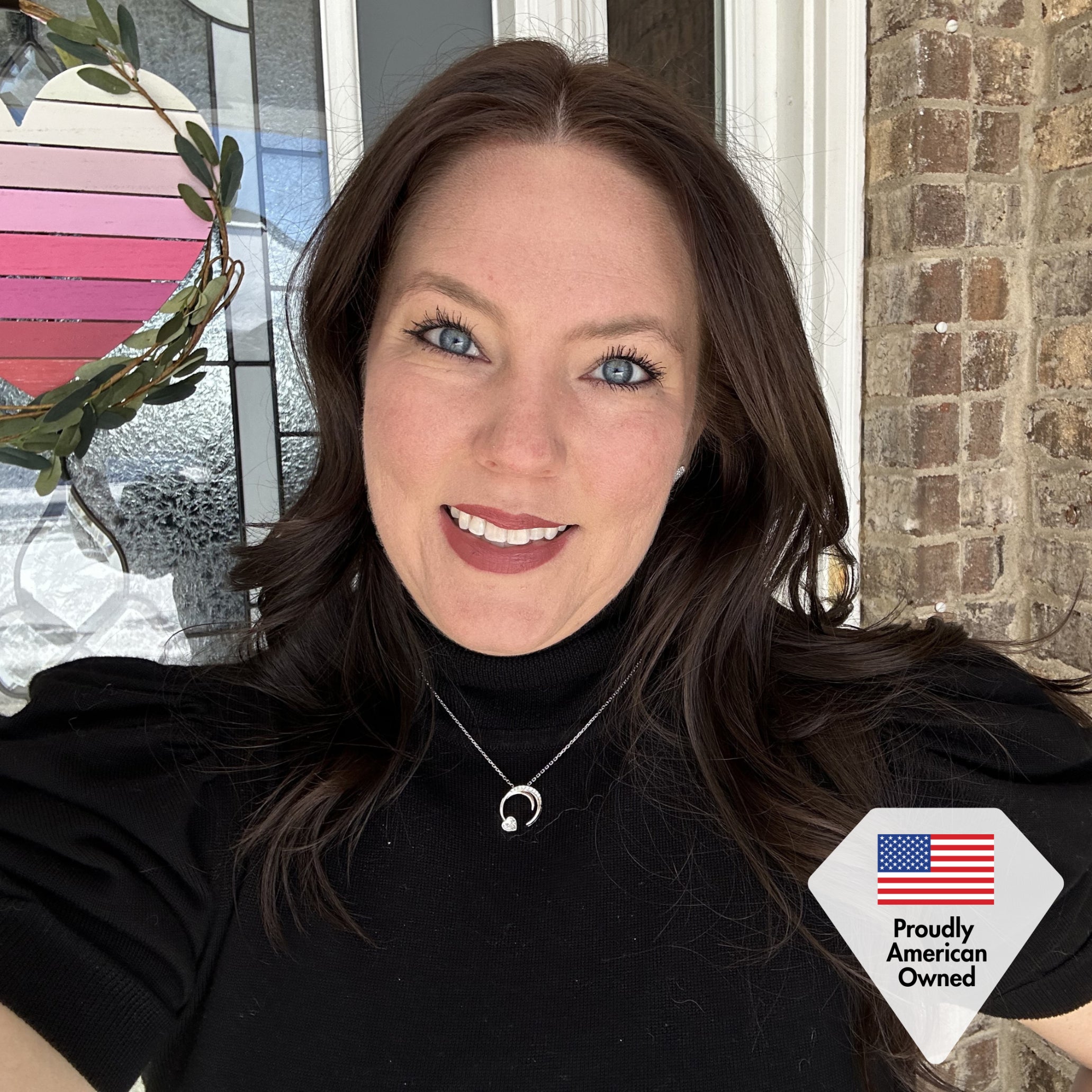 Aelin 18k White Gold Plated Crescent Heart Pendant Necklace with Swarovski Crystals