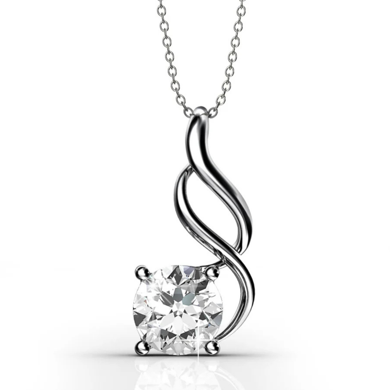 Aerin 18k White Gold Plated Necklace with Round Cut Solitaire Swarovski Crystal