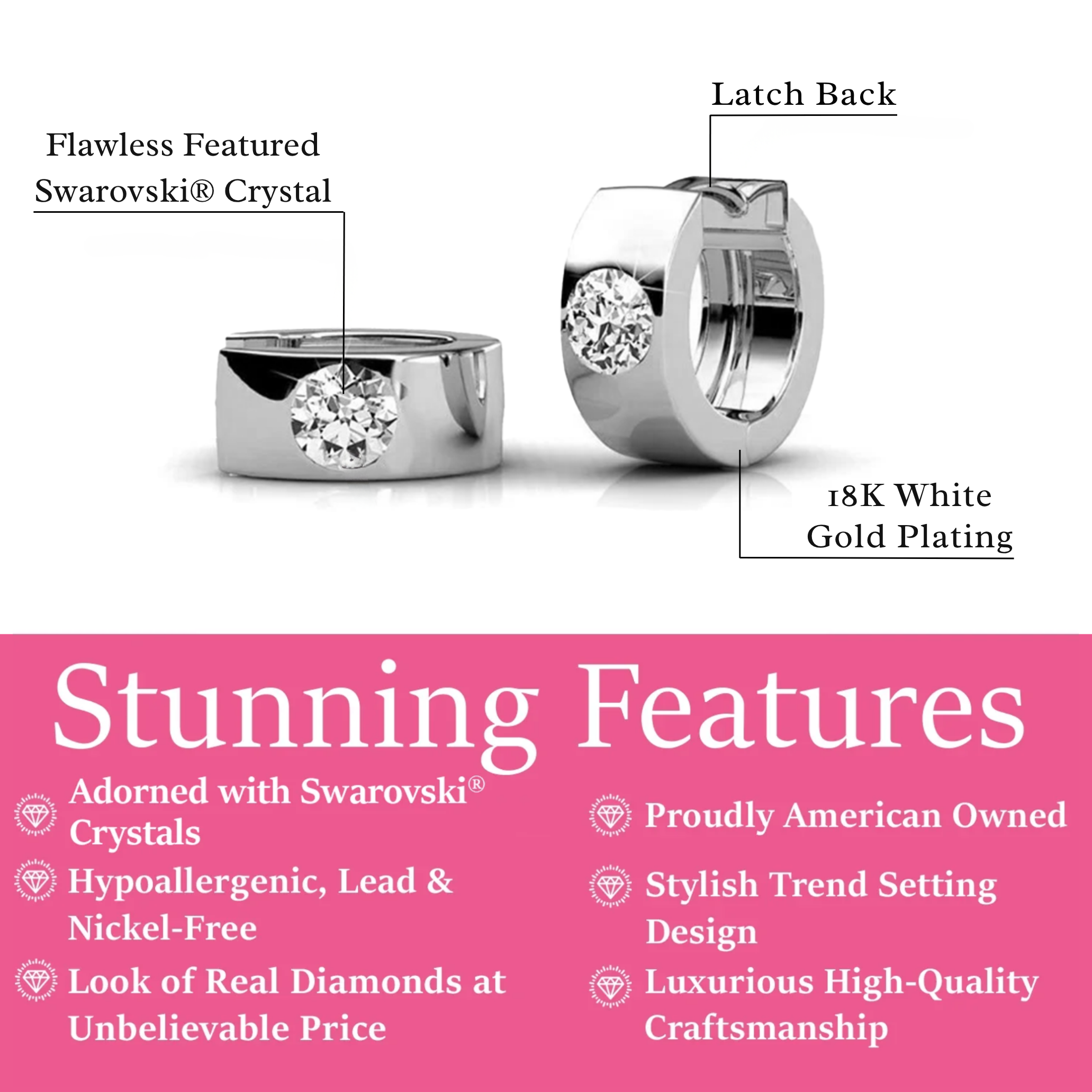 Alana 18k White Gold Plated 14mm Small Hoop Earrings with Swarovski Crystals — Final Sale