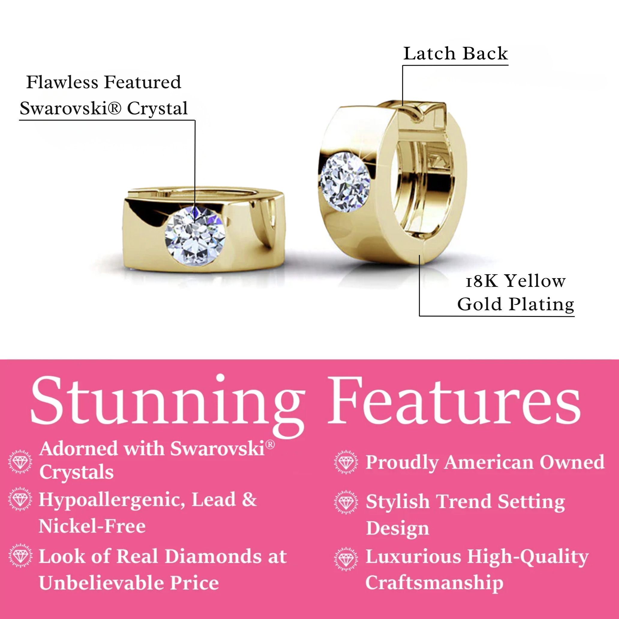 Alana 18k White Gold Plated 14mm Small Hoop Earrings with Swarovski Crystals — Final Sale