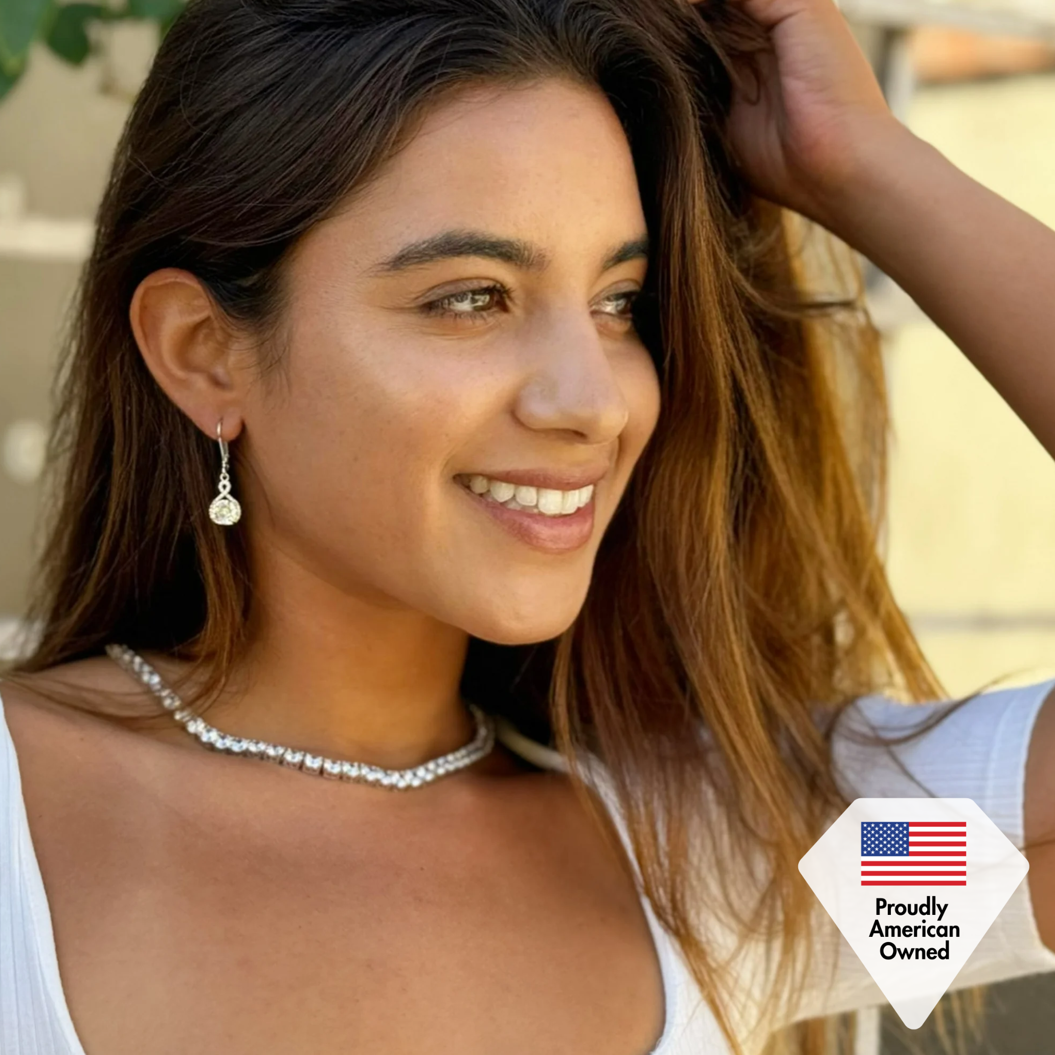 Alessandra 18k White Gold Plated Infinity Drop Earrings with Simulated Diamond Crystals