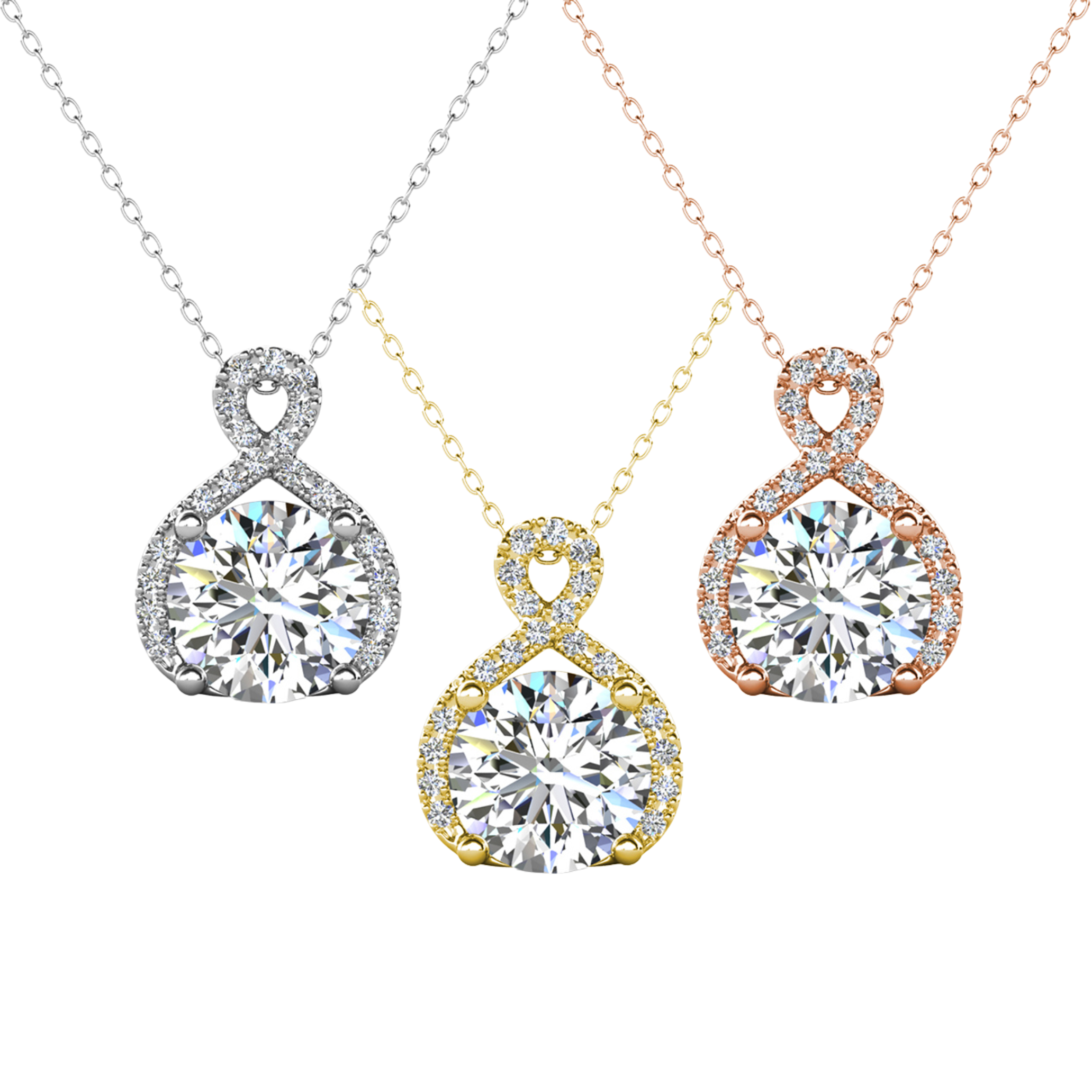 Alessandra 18k White Gold Plated Infinity Halo Pendant Necklace with Simulated Diamond Crystals