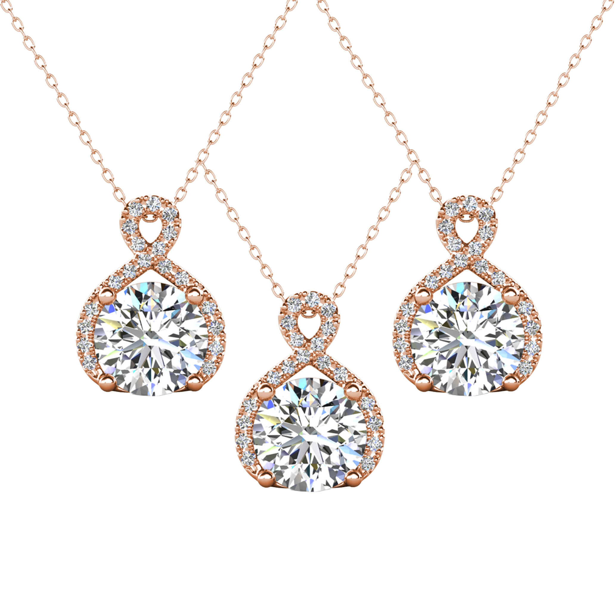 Alessandra 18k White Gold Plated Infinity Halo Pendant Necklace with Simulated Diamond Crystals (3 Pair Set)
