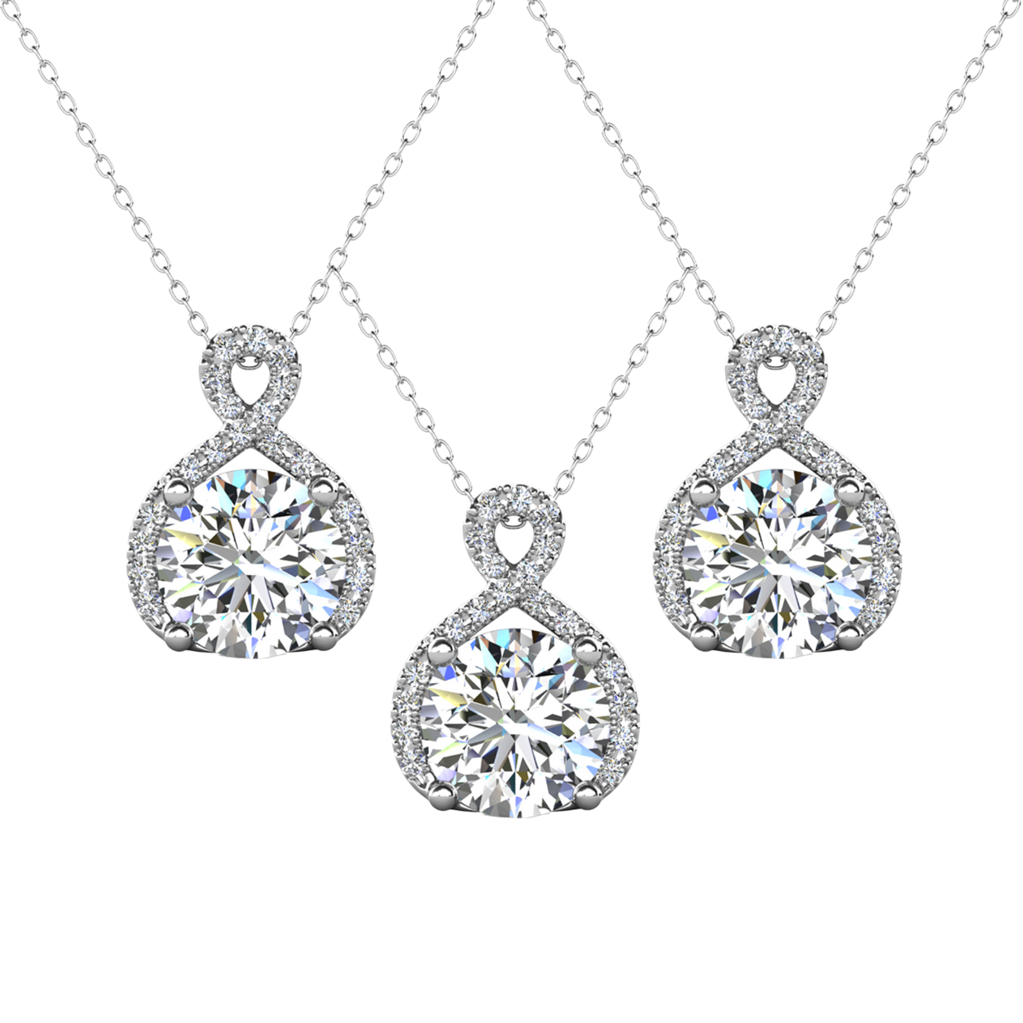 Alessandra 18k White Gold Plated Infinity Halo Pendant Necklace with Simulated Diamond Crystals (3 Pair Set)