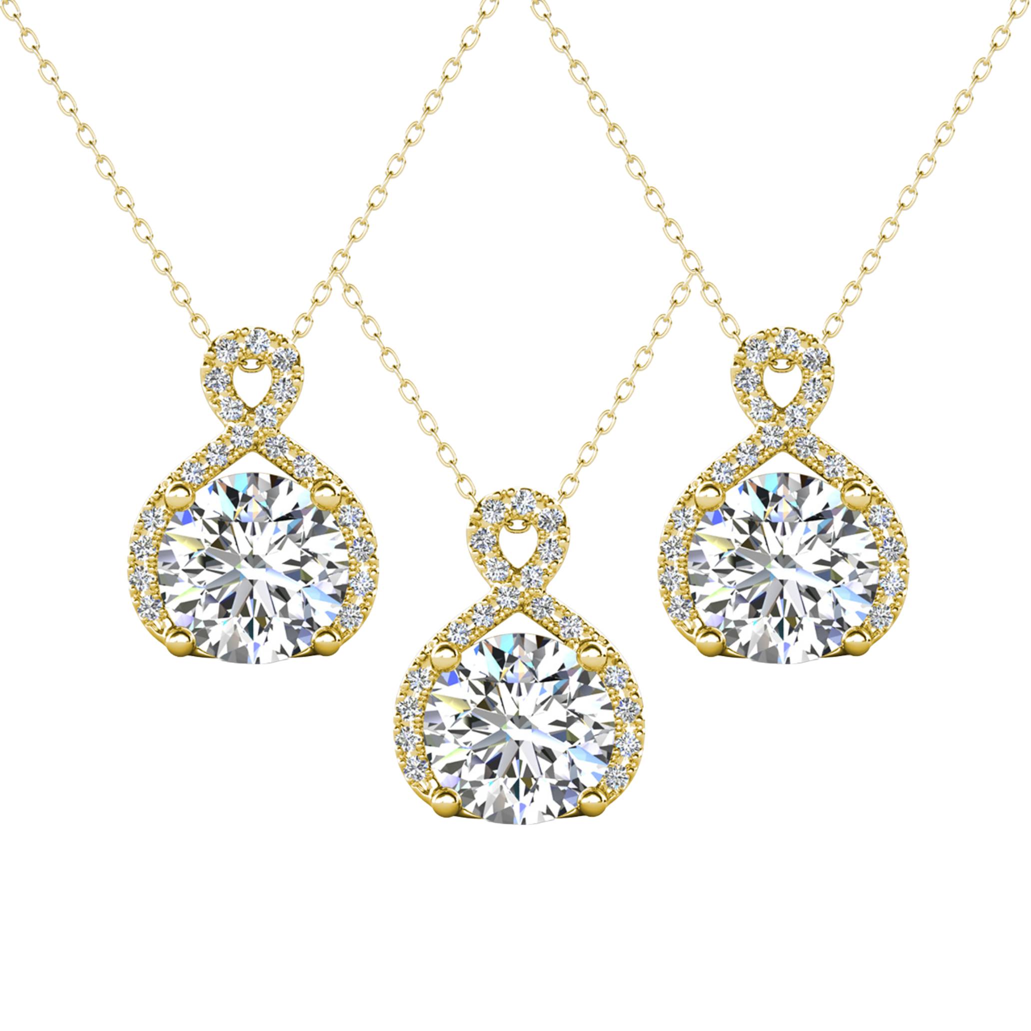 Alessandra 18k White Gold Plated Infinity Halo Pendant Necklace with Simulated Diamond Crystals (3 Pair Set)