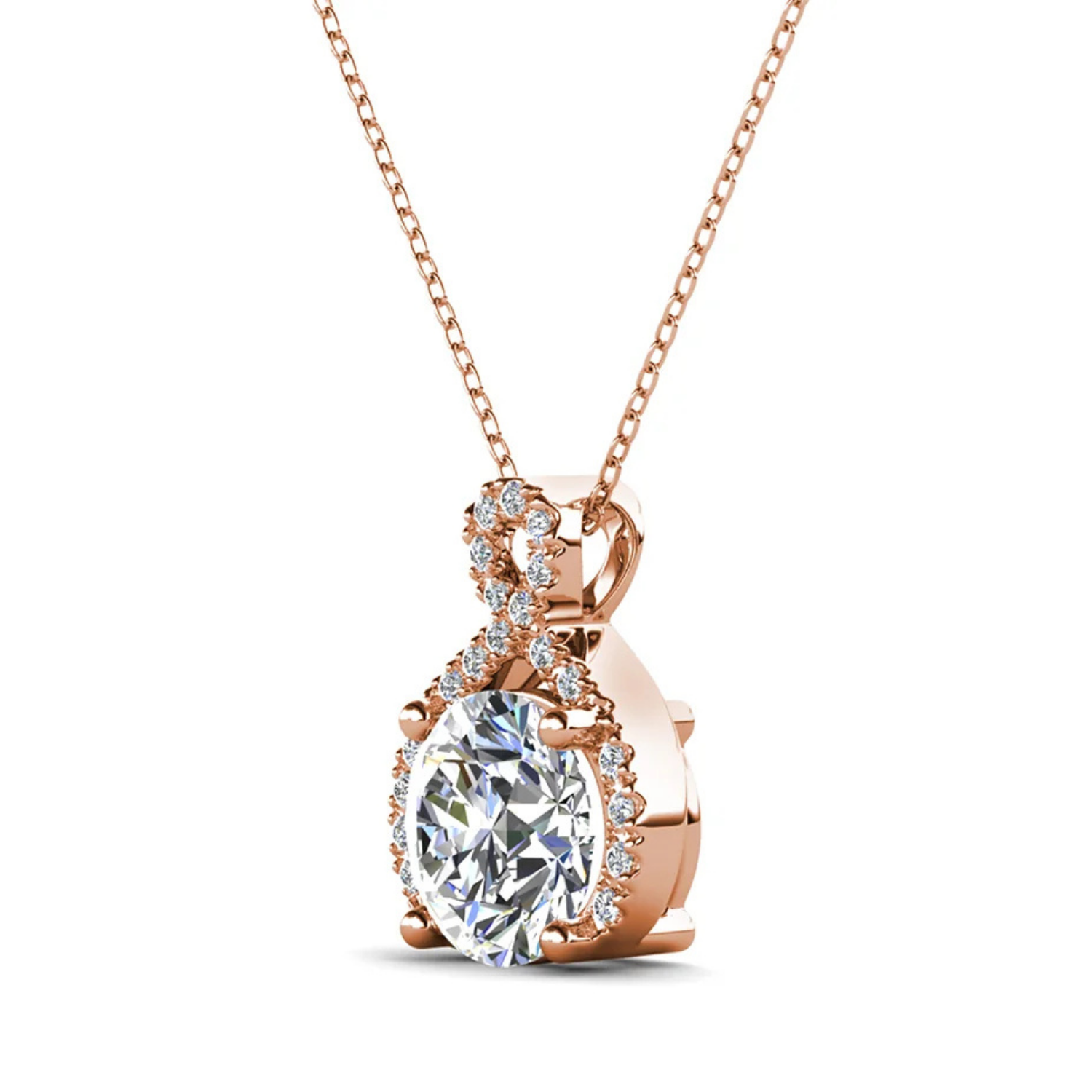 Alessandra 18k White Gold Plated Infinity Halo Pendant Necklace with Simulated Diamond Crystals