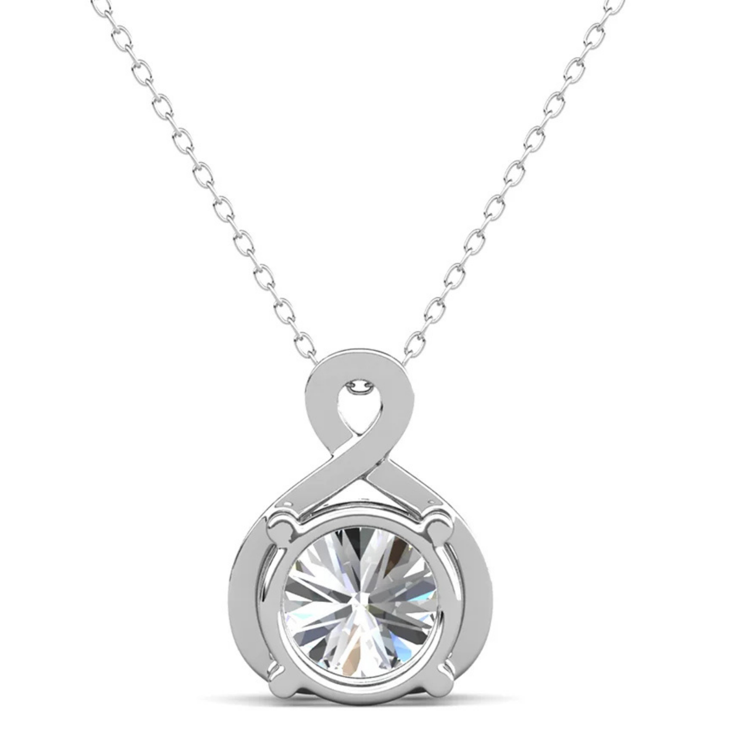 Alessandra 18k White Gold Plated Infinity Halo Pendant Necklace with Simulated Diamond Crystals