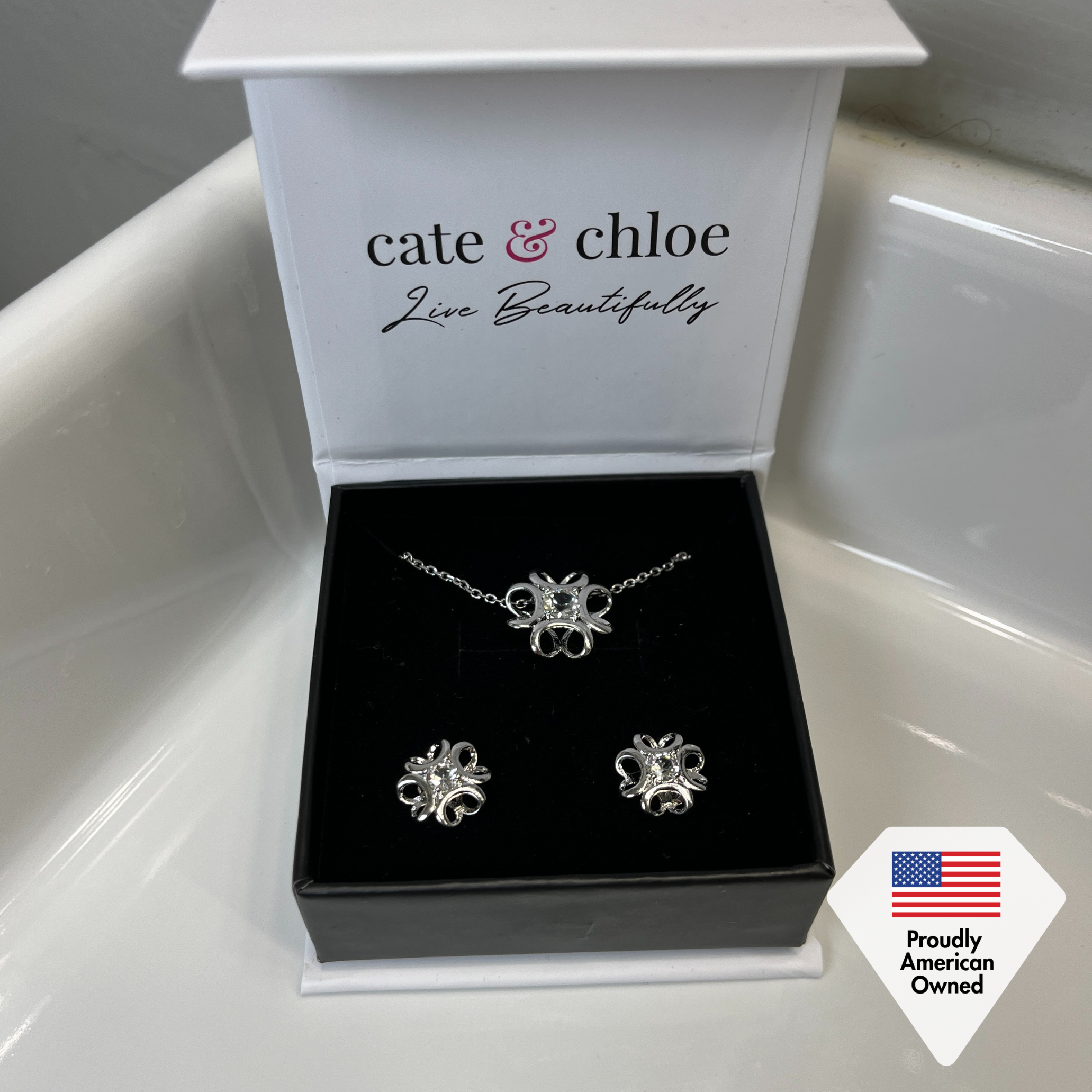 Alexis 18k White Gold Plated Flower Pendant Necklace with Swarovski Crystal