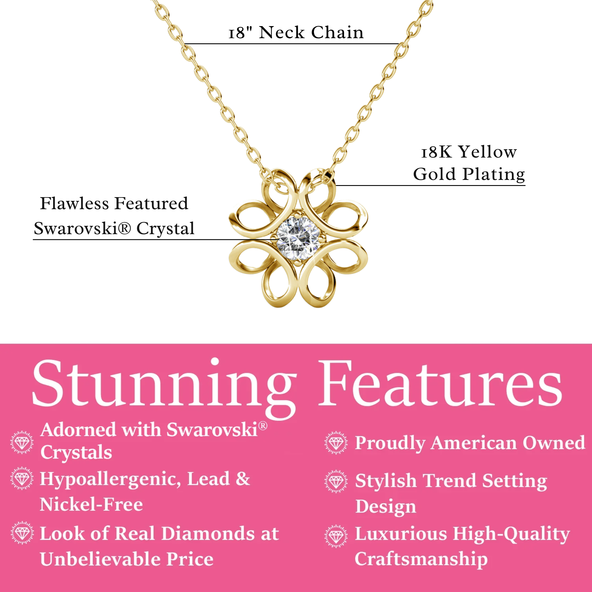 Alexis 18k White Gold Plated Flower Pendant Necklace with Swarovski Crystal