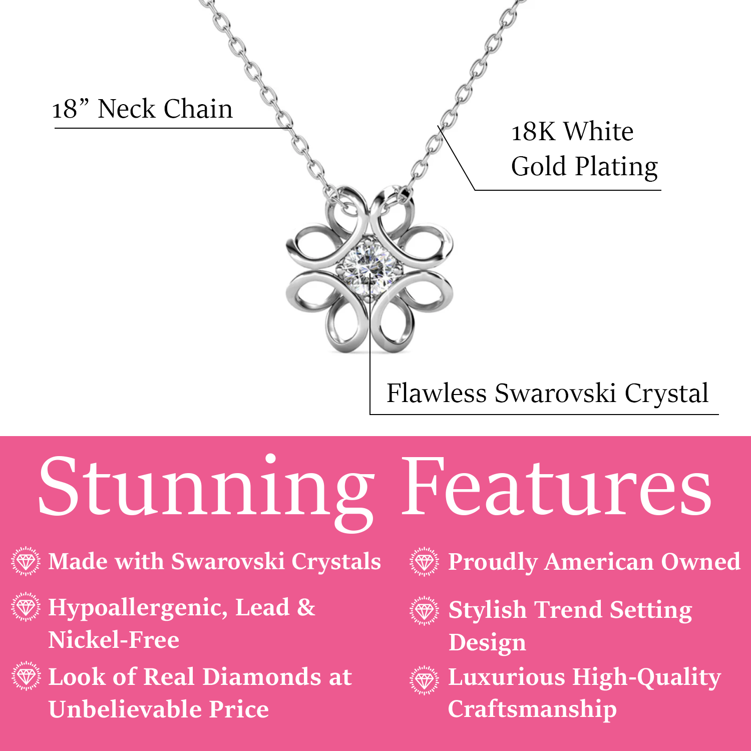 Alexis 18k White Gold Plated Flower Pendant Necklace with Swarovski Crystal