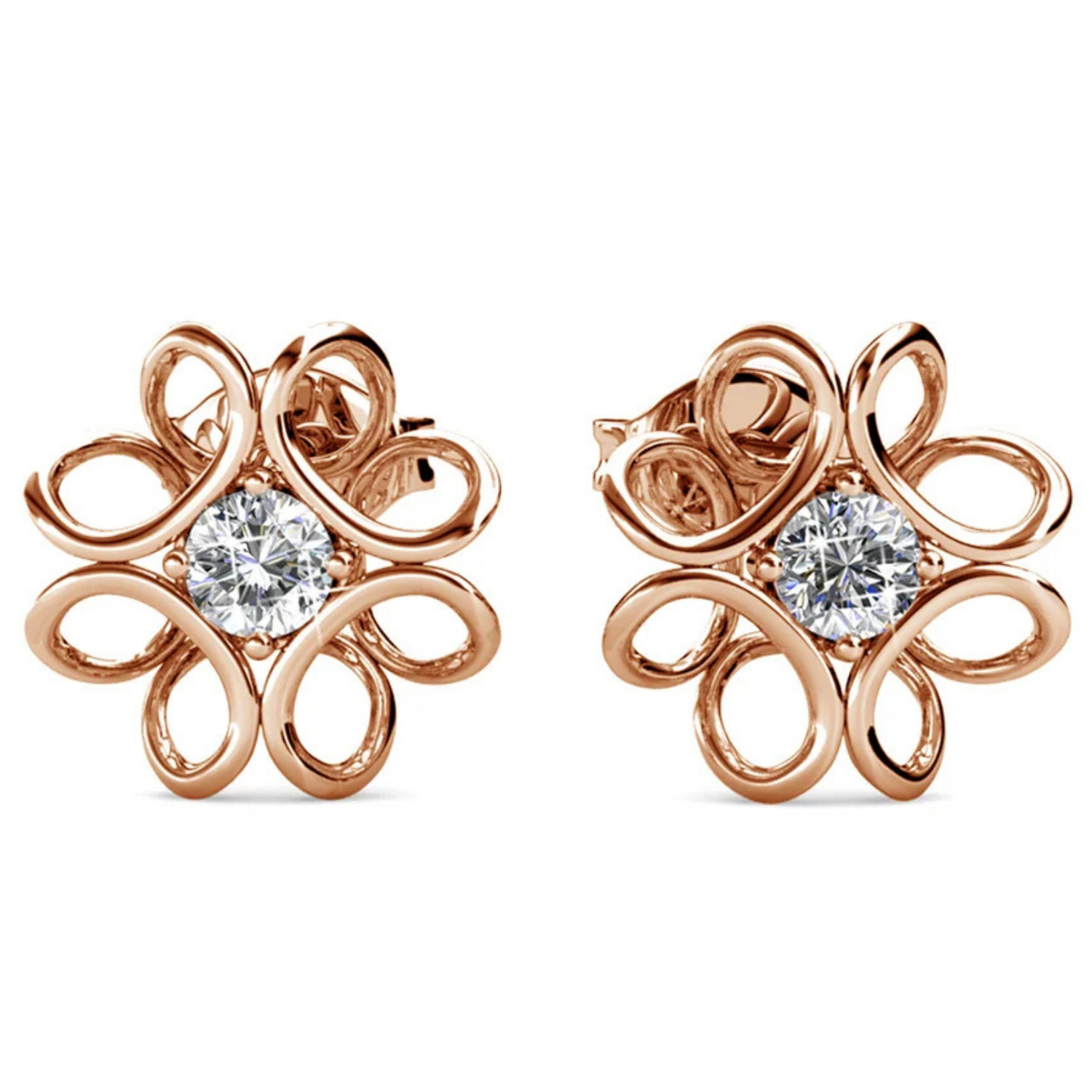 Aretes Alexis de Flor Chapados en Oro Blanco de 18k con Cristales Swarovski