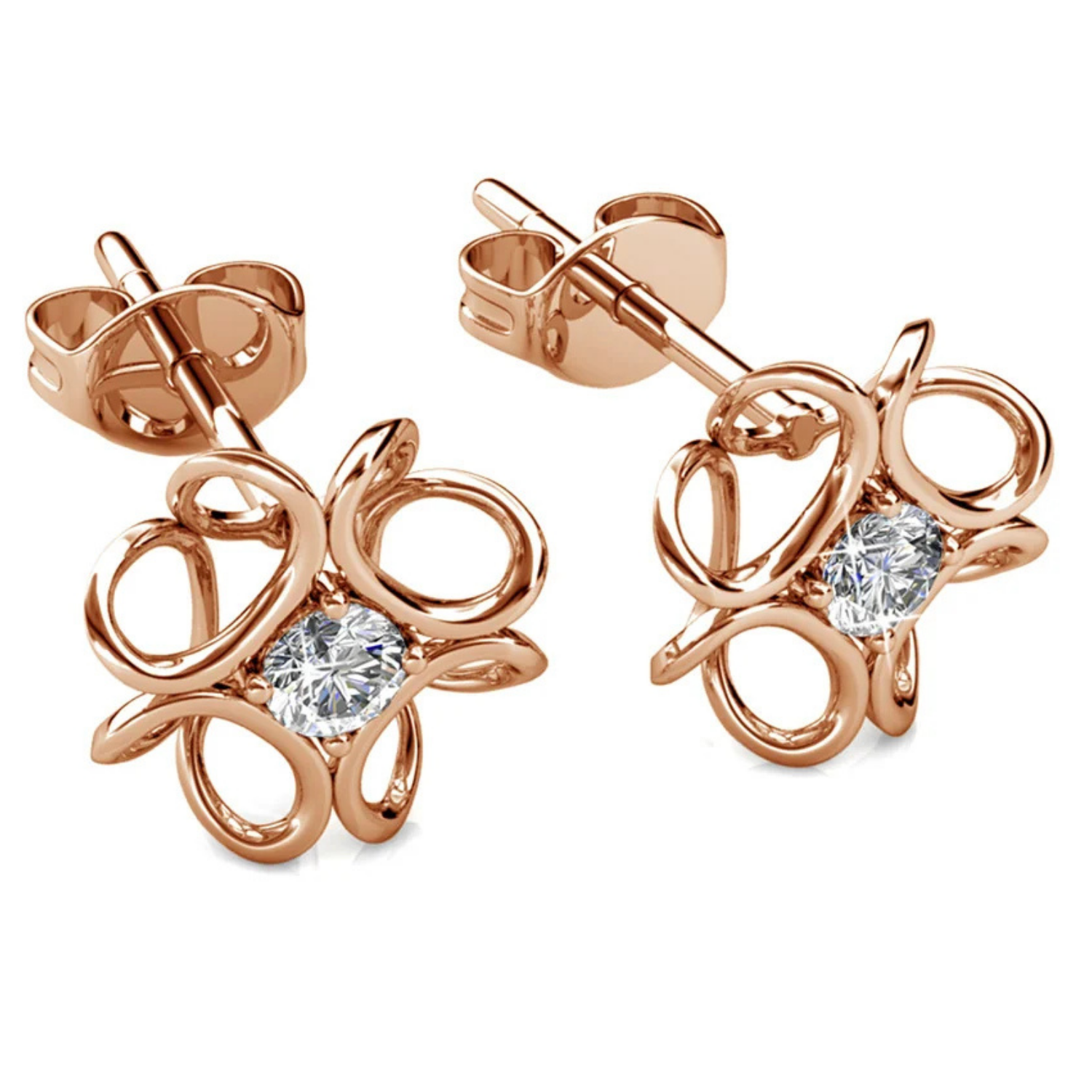 Aretes Alexis de Flor Chapados en Oro Blanco de 18k con Cristales Swarovski