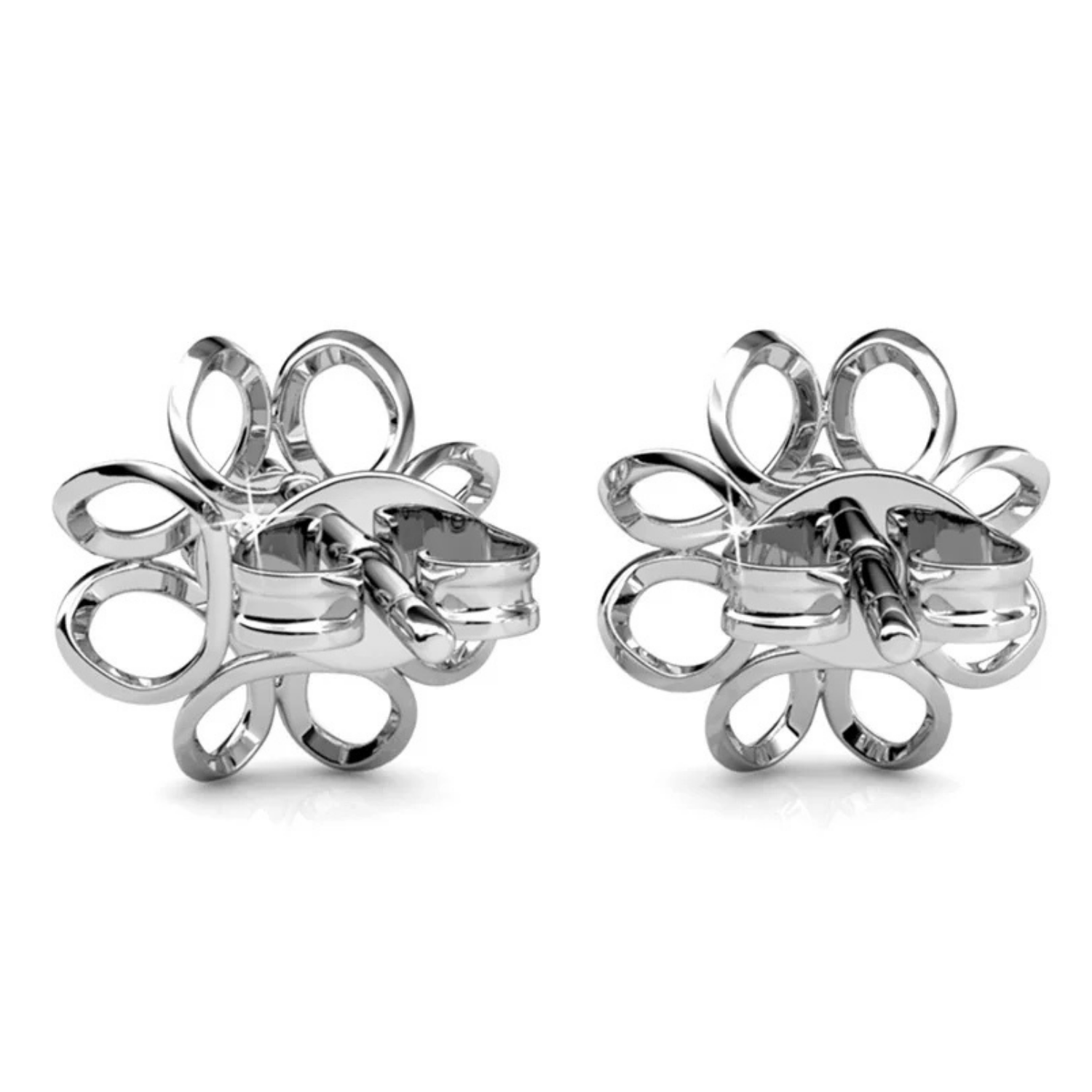 Aretes Alexis de Flor Chapados en Oro Blanco de 18k con Cristales Swarovski