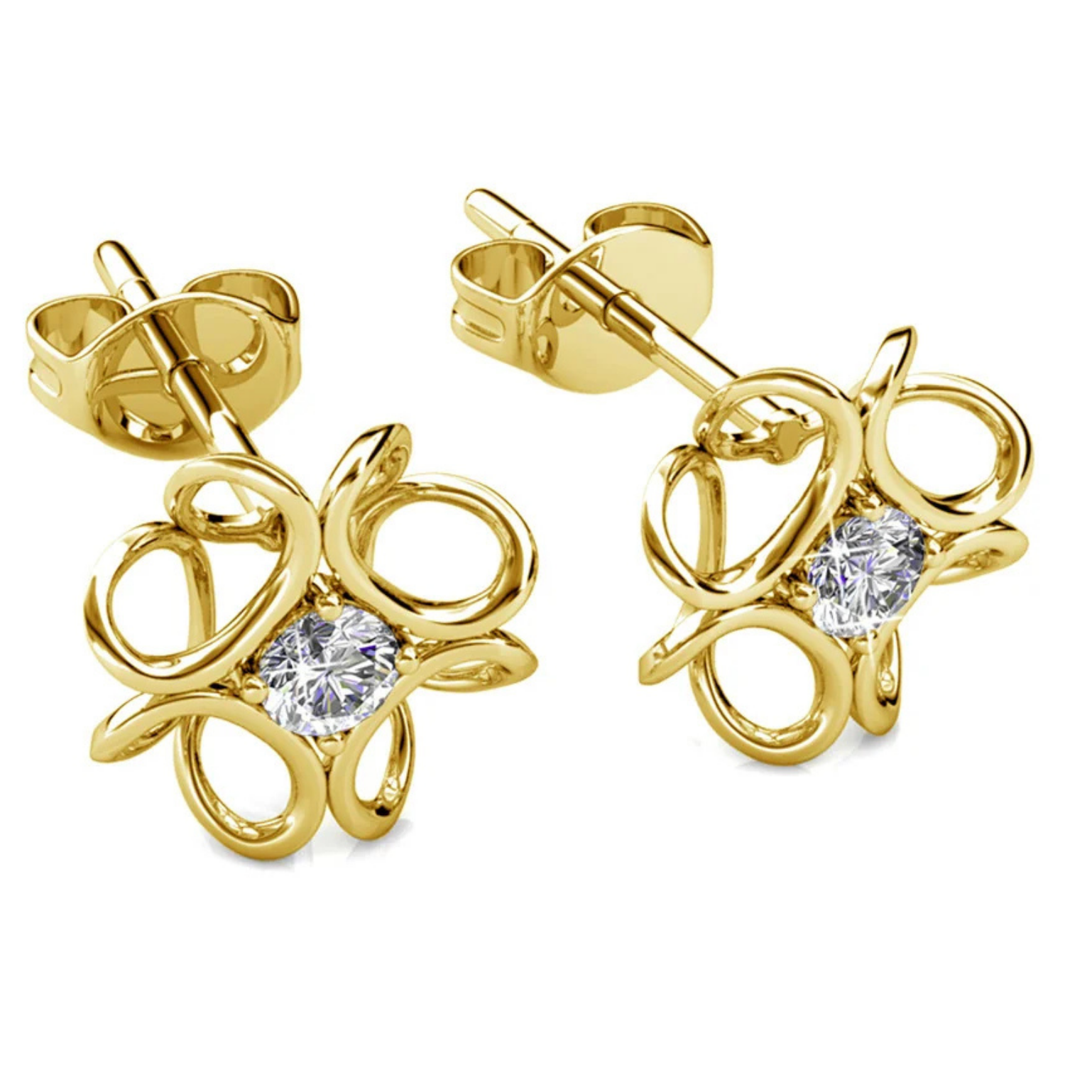 Aretes Alexis de Flor Chapados en Oro Blanco de 18k con Cristales Swarovski