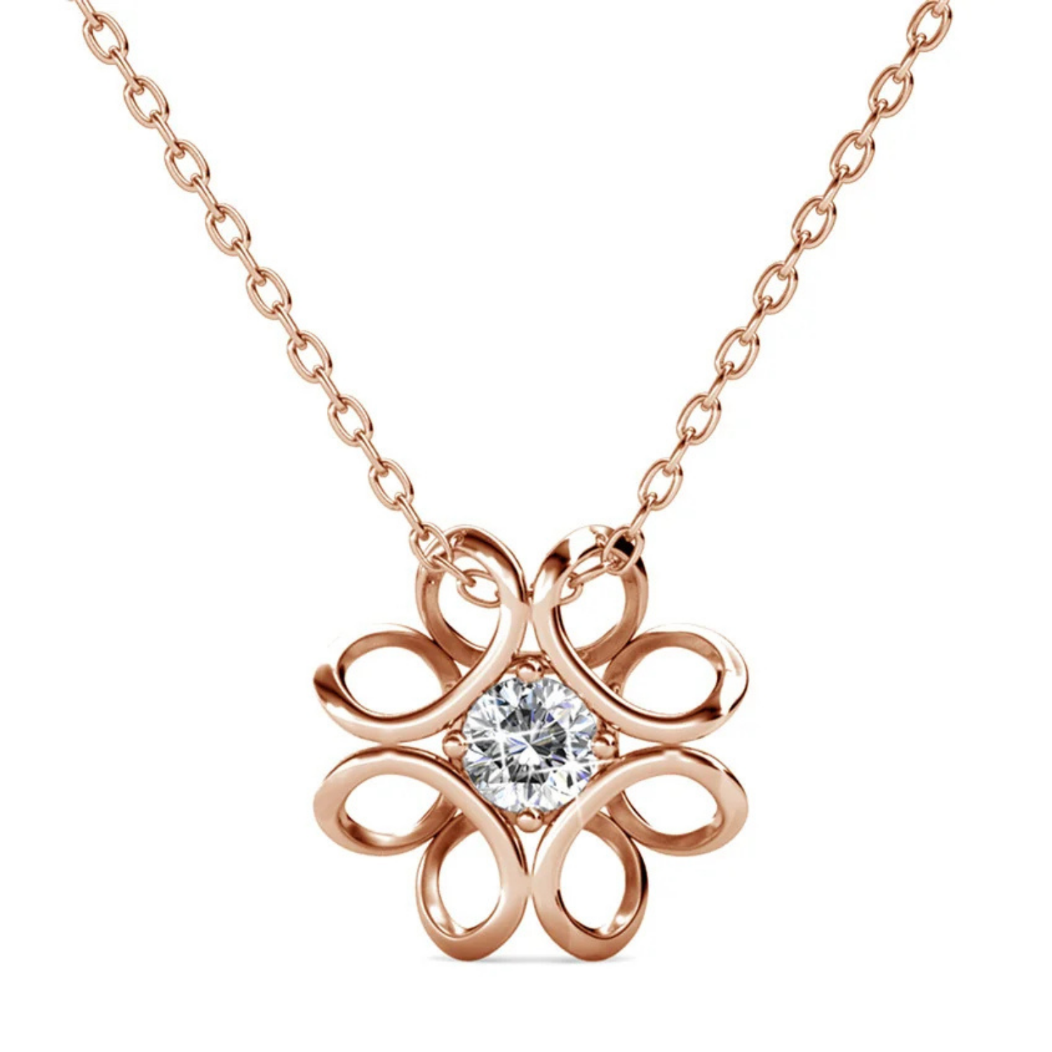 Alexis Collar con Colgante de Flor Chapado en Oro Blanco de 18k con Cristales Swarovski