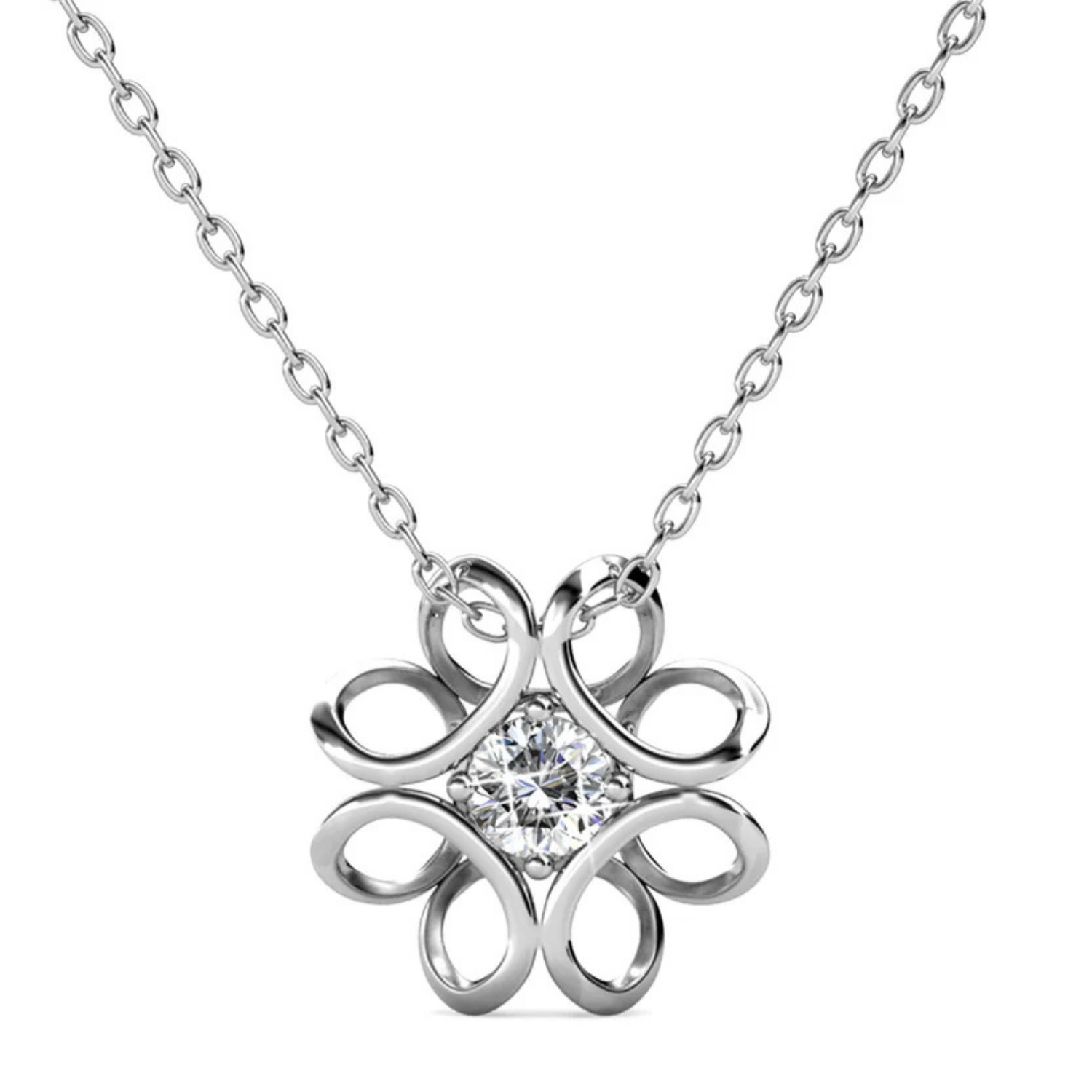 Alexis 18k White Gold Plated Flower Pendant Necklace with Swarovski Crystal