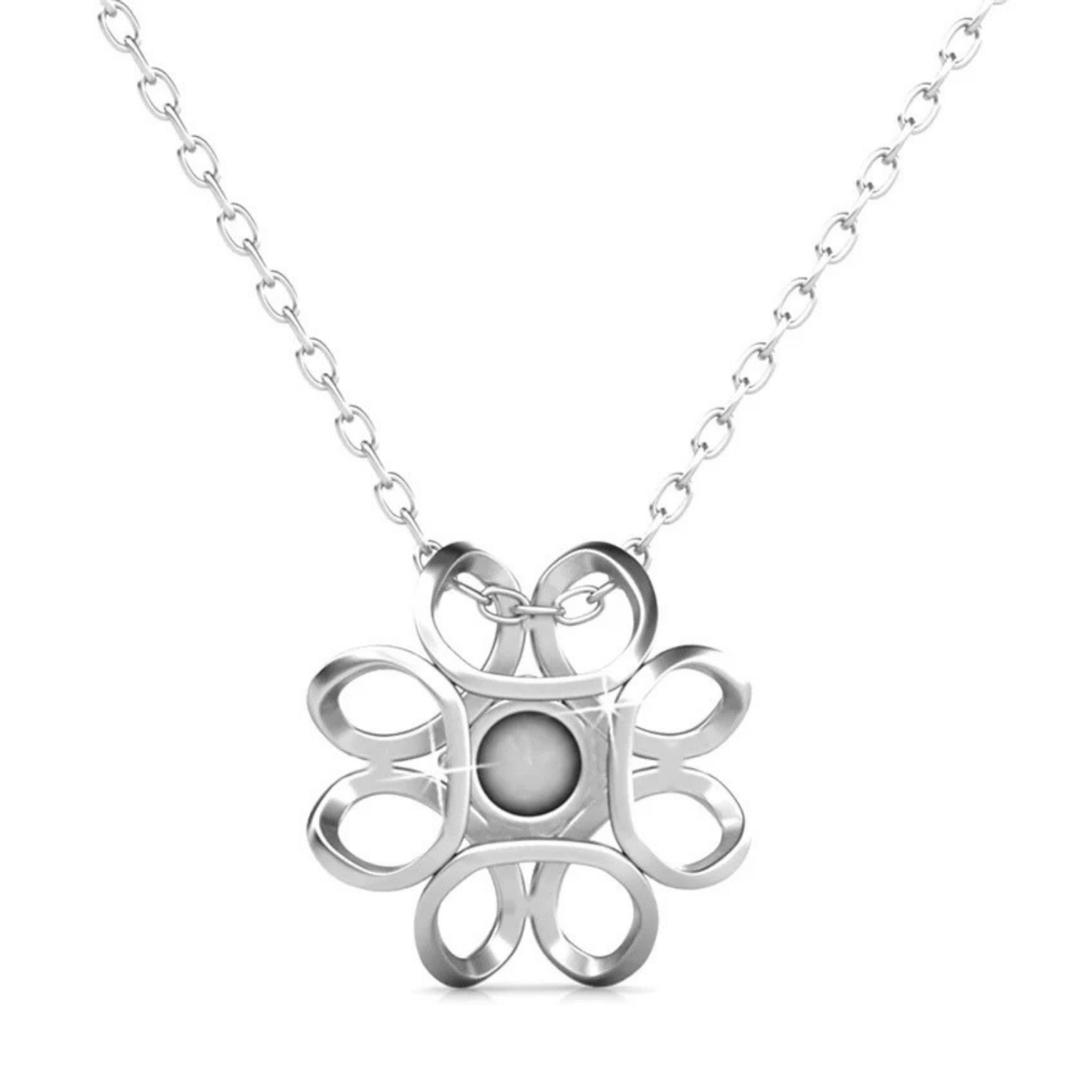 Alexis Collar con Colgante de Flor Chapado en Oro Blanco de 18k con Cristales Swarovski