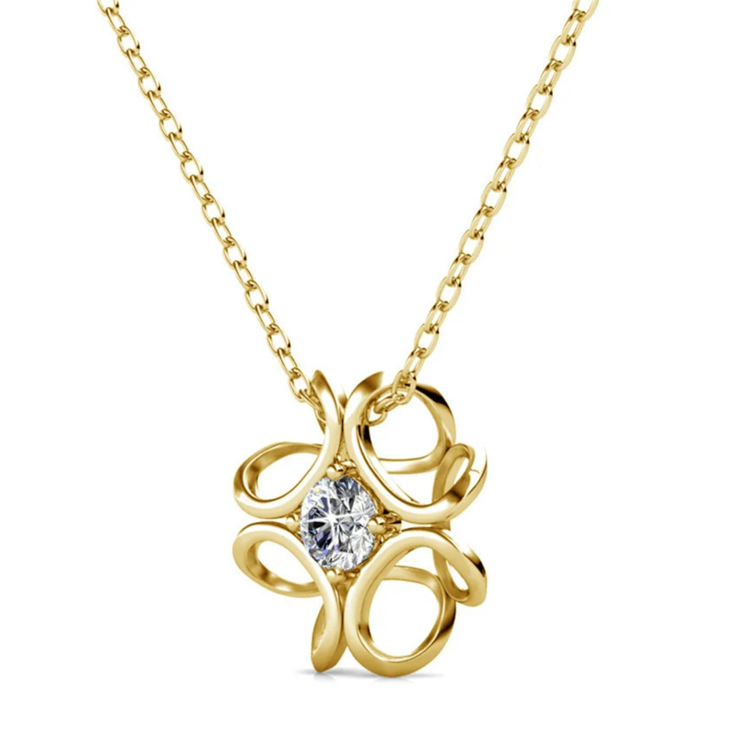 Alexis Collar con Colgante de Flor Chapado en Oro Blanco de 18k con Cristales Swarovski