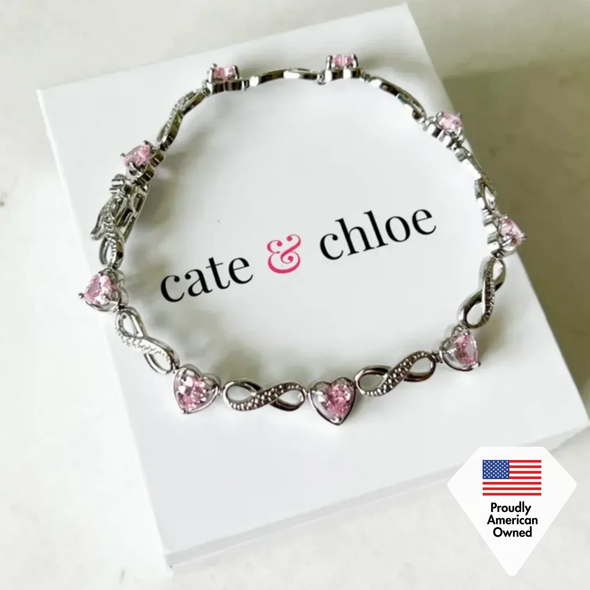 Amanda 18k White Gold Plated Infinity Heart Tennis Bracelet with Simulated Diamond Crystals