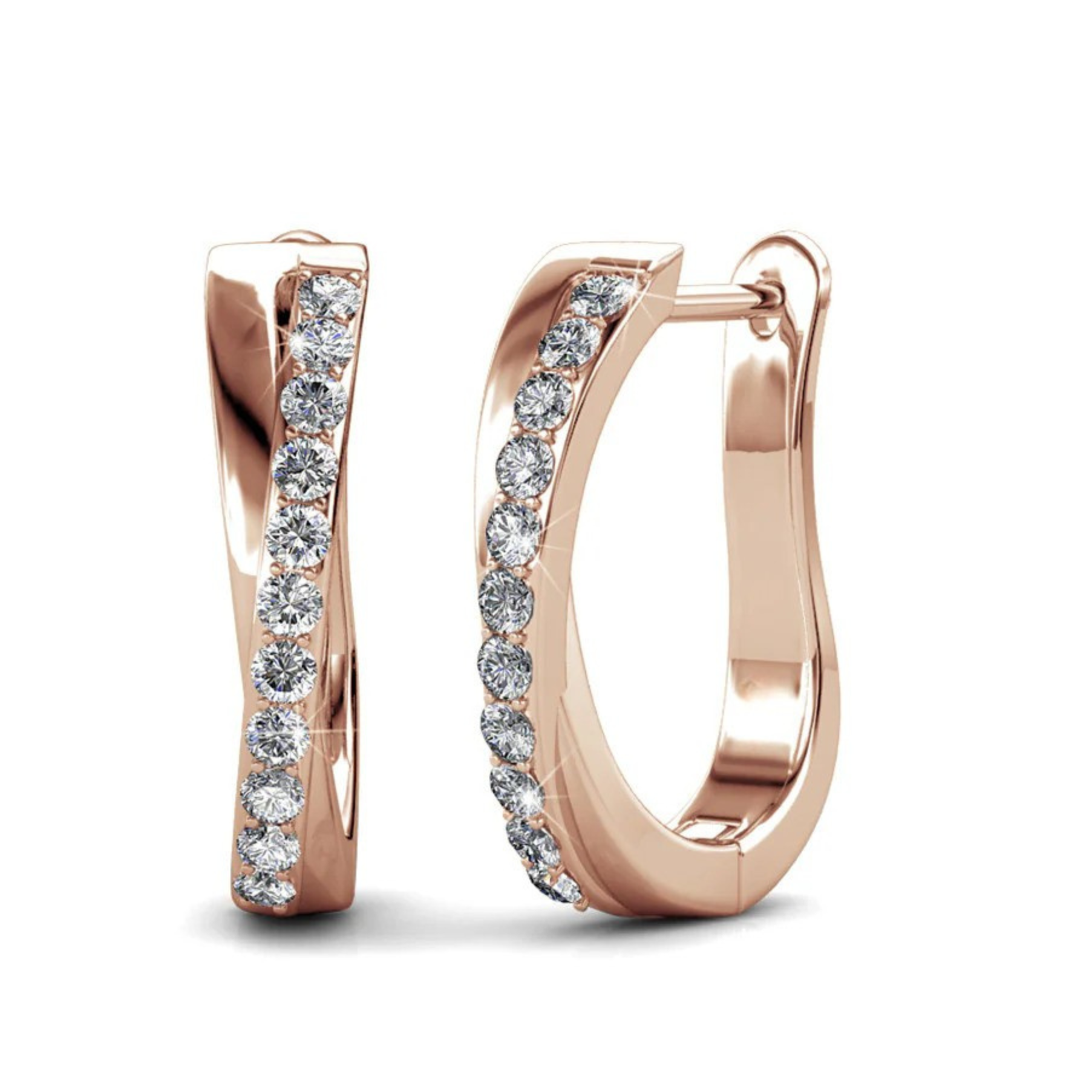 Amaya 18k White Gold Plated 16mm Twisted Hoop Earrings with Swarovski Crystals