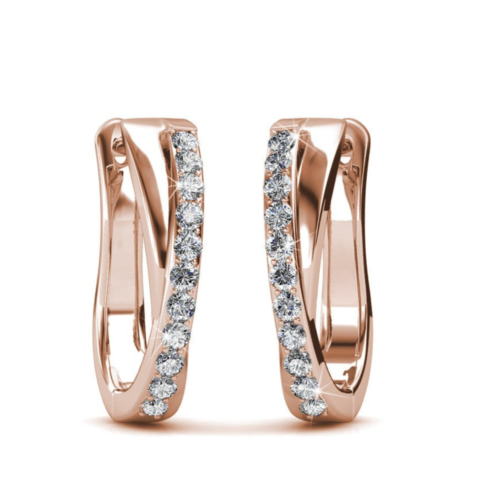 Amaya 18k White Gold Plated 16mm Twisted Hoop Earrings with Swarovski Crystals