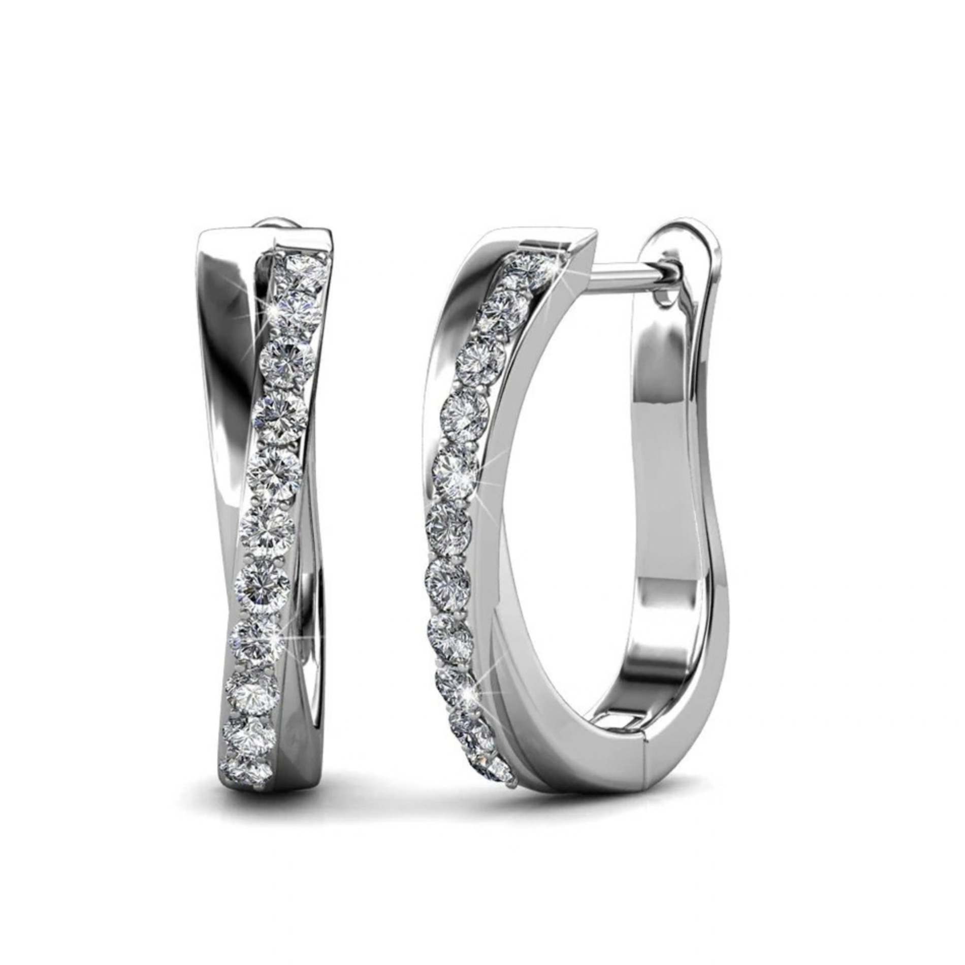 Amaya 18k White Gold Plated 16mm Twisted Hoop Earrings with Swarovski Crystals