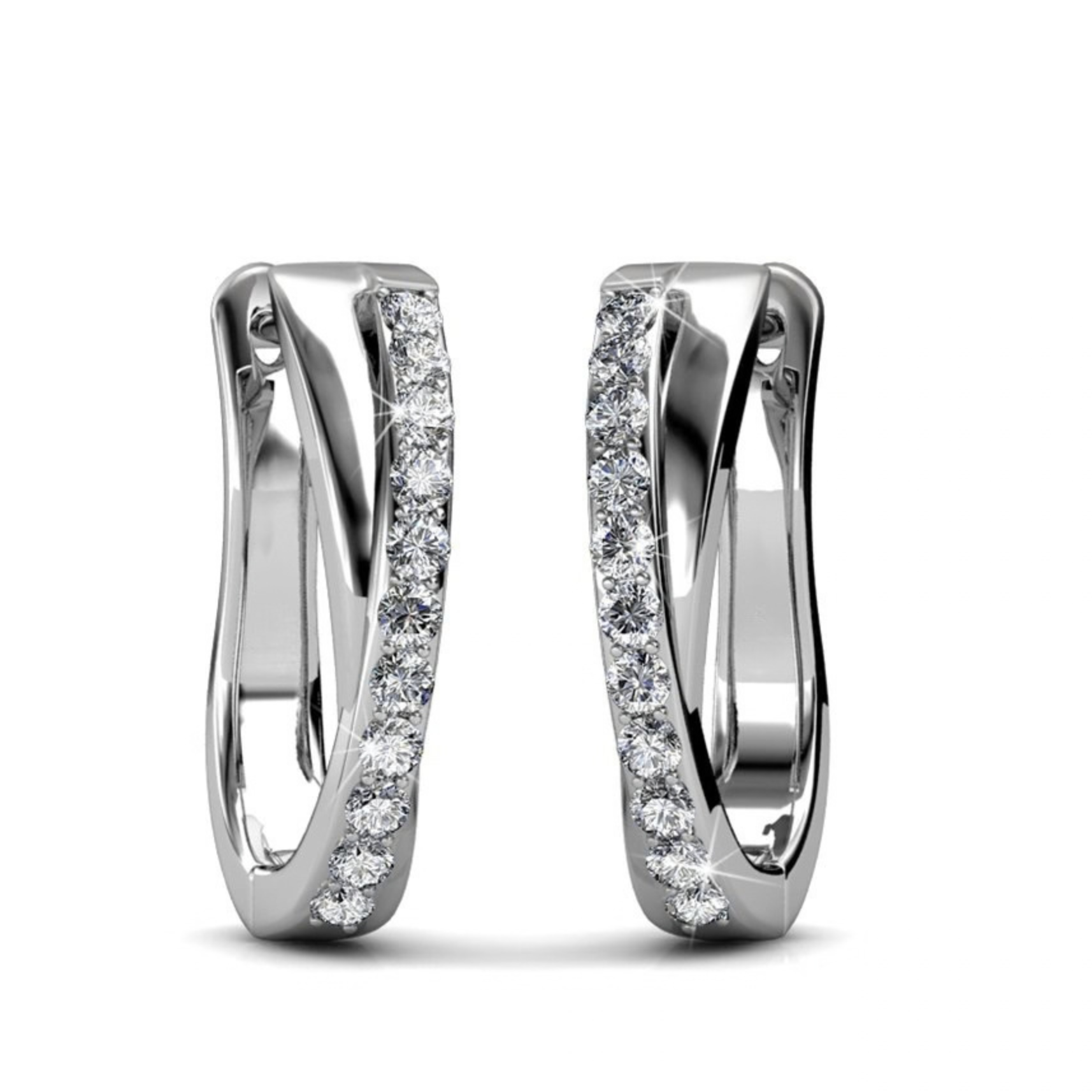 Bianca, Bethany, Amaya 18k White Gold Plated Hoop Earrings with Swarovski Crystals (3 Pair Set)
