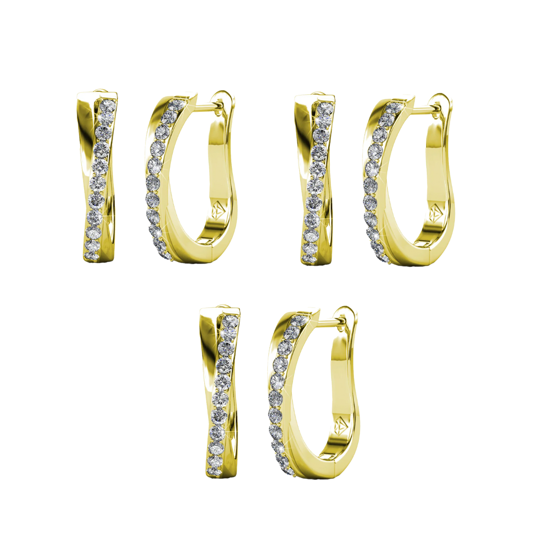 Amaya 18k Gold Plated 16mm Hoop Earrings with Swarovski Crystals (3 Pair Set)