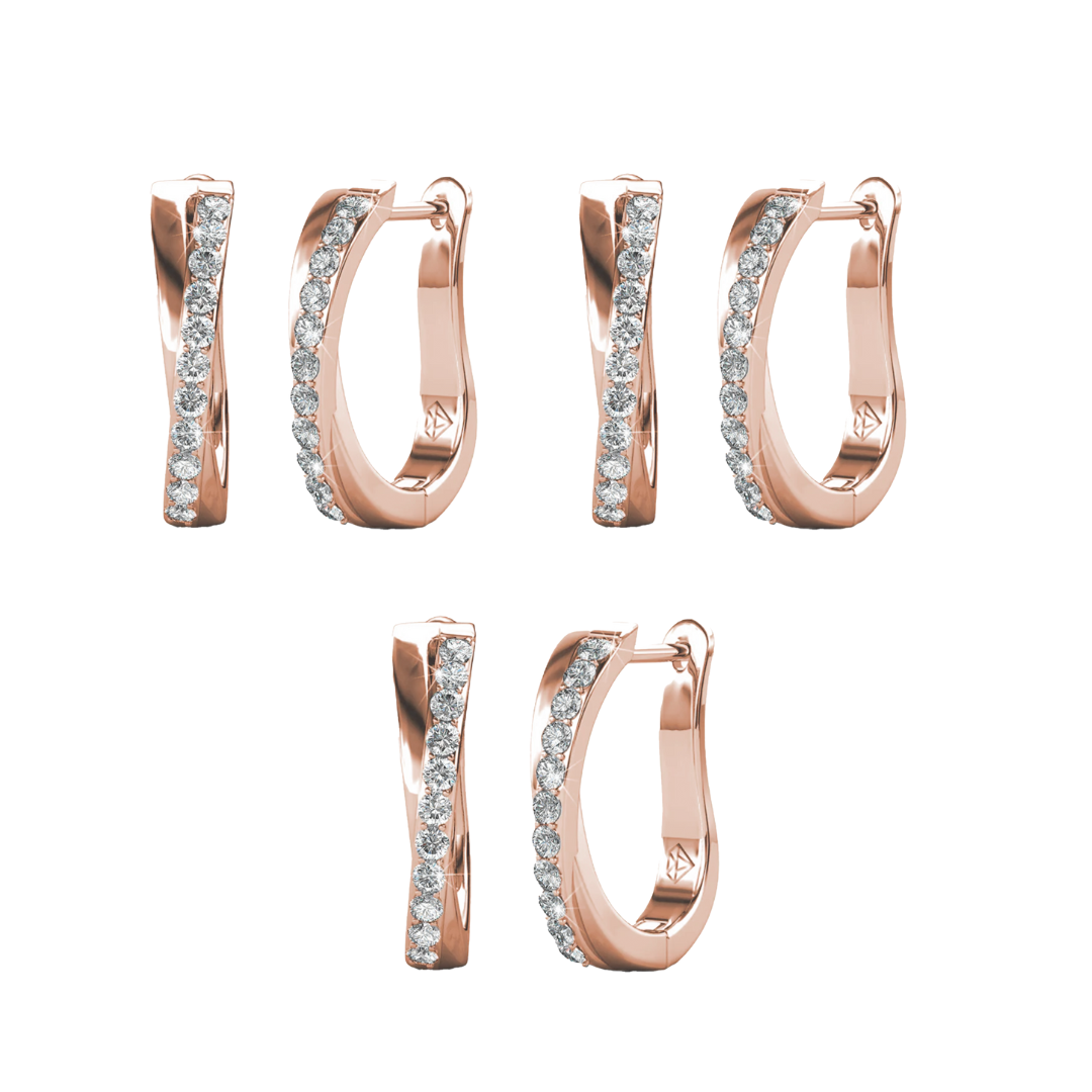 Amaya 18k Gold Plated 16mm Hoop Earrings with Swarovski Crystals (3 Pair Set)