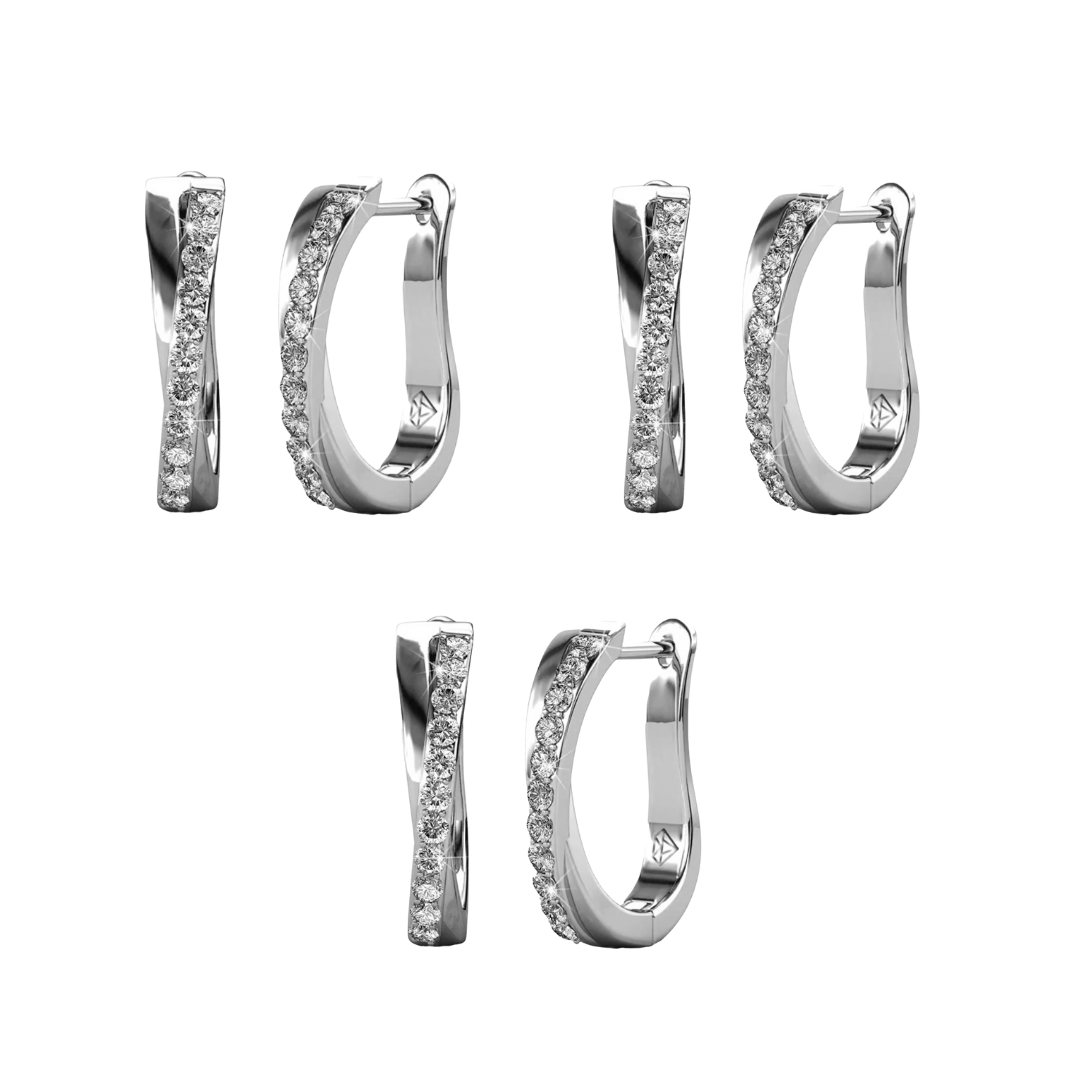 Amaya 18k Gold Plated 16mm Hoop Earrings with Swarovski Crystals (3 Pair Set)