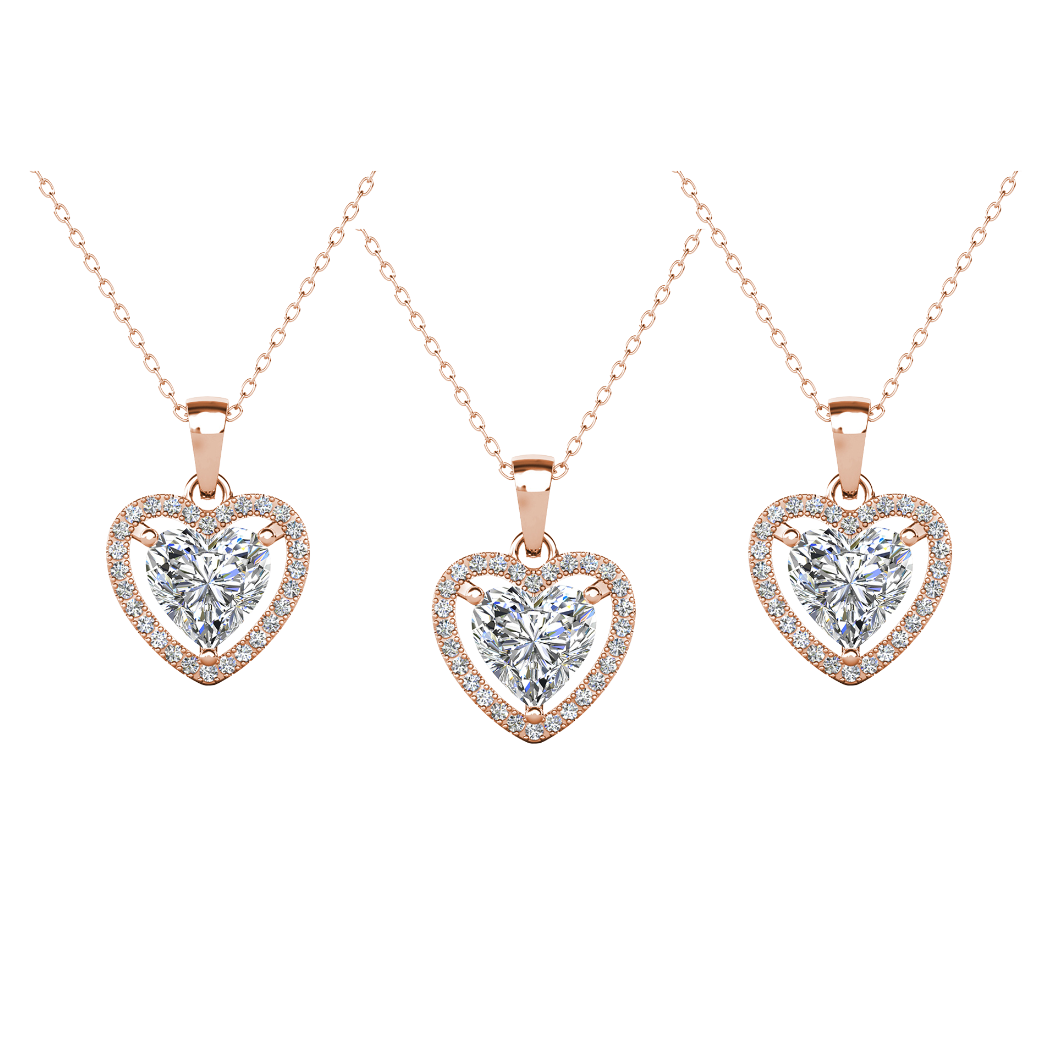 Pack of 3 - Amora 18k Gold Plated Heart Pendant Necklace with Simulated Diamond Crystals
