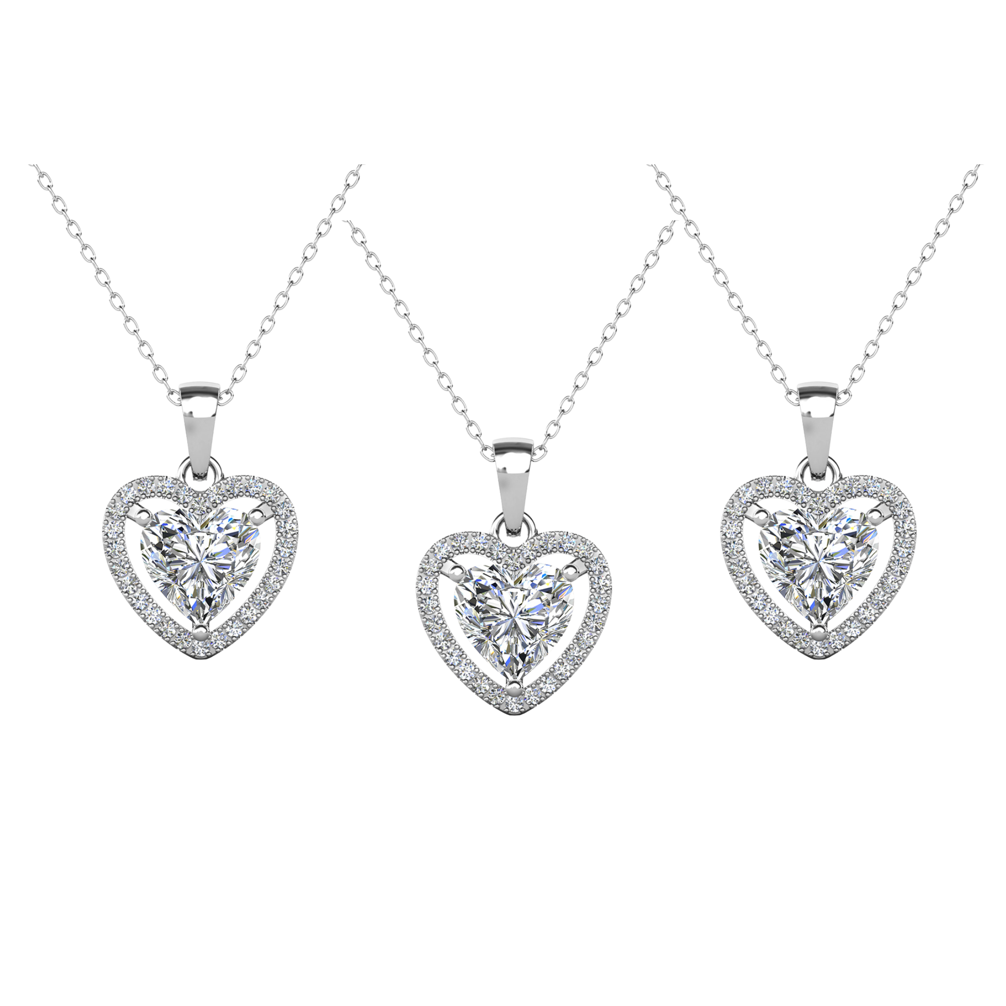 Pack of 3 - Amora 18k Gold Plated Heart Pendant Necklace with Simulated Diamond Crystals