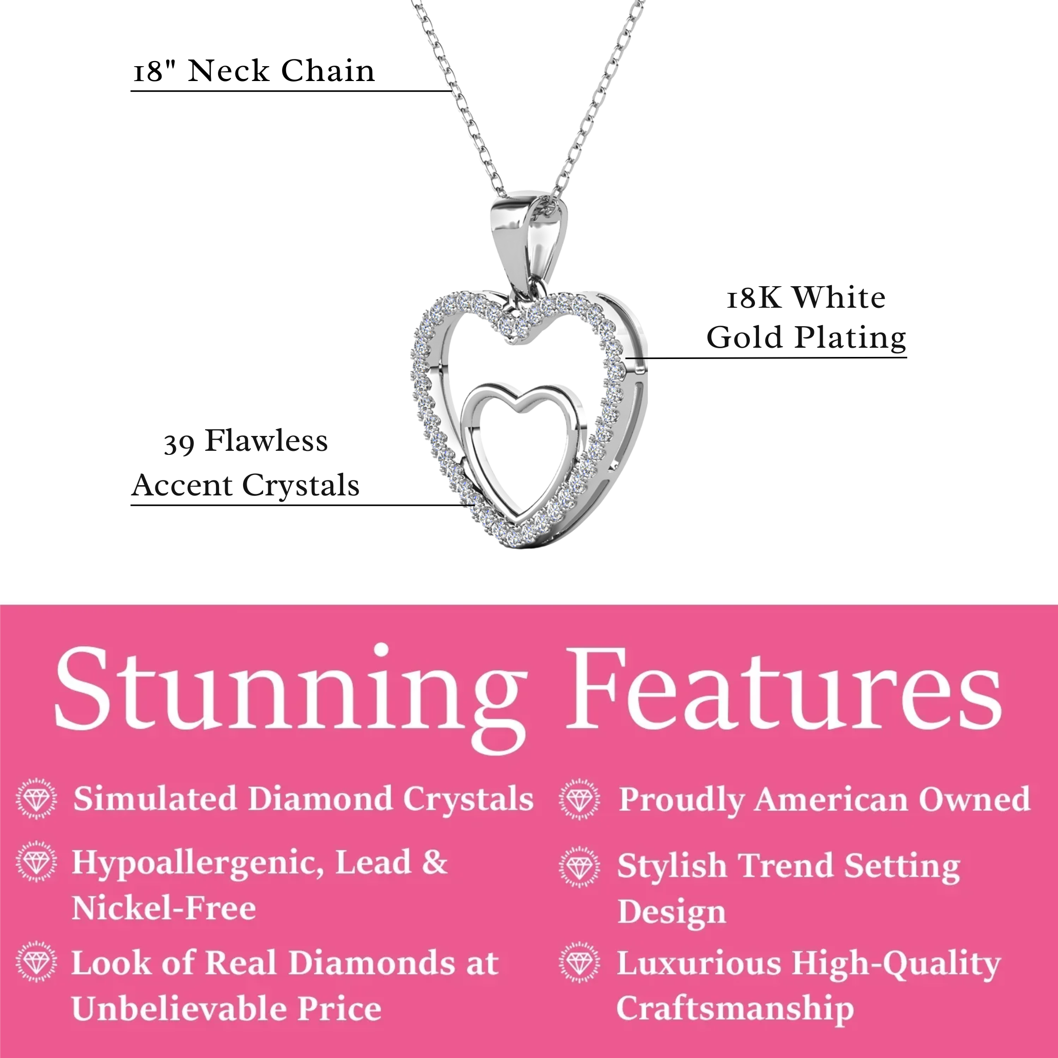 Amorette 18k White Gold Plated Necklace with Simulated Diamond Crystals & Heartfelt Message for Daughter