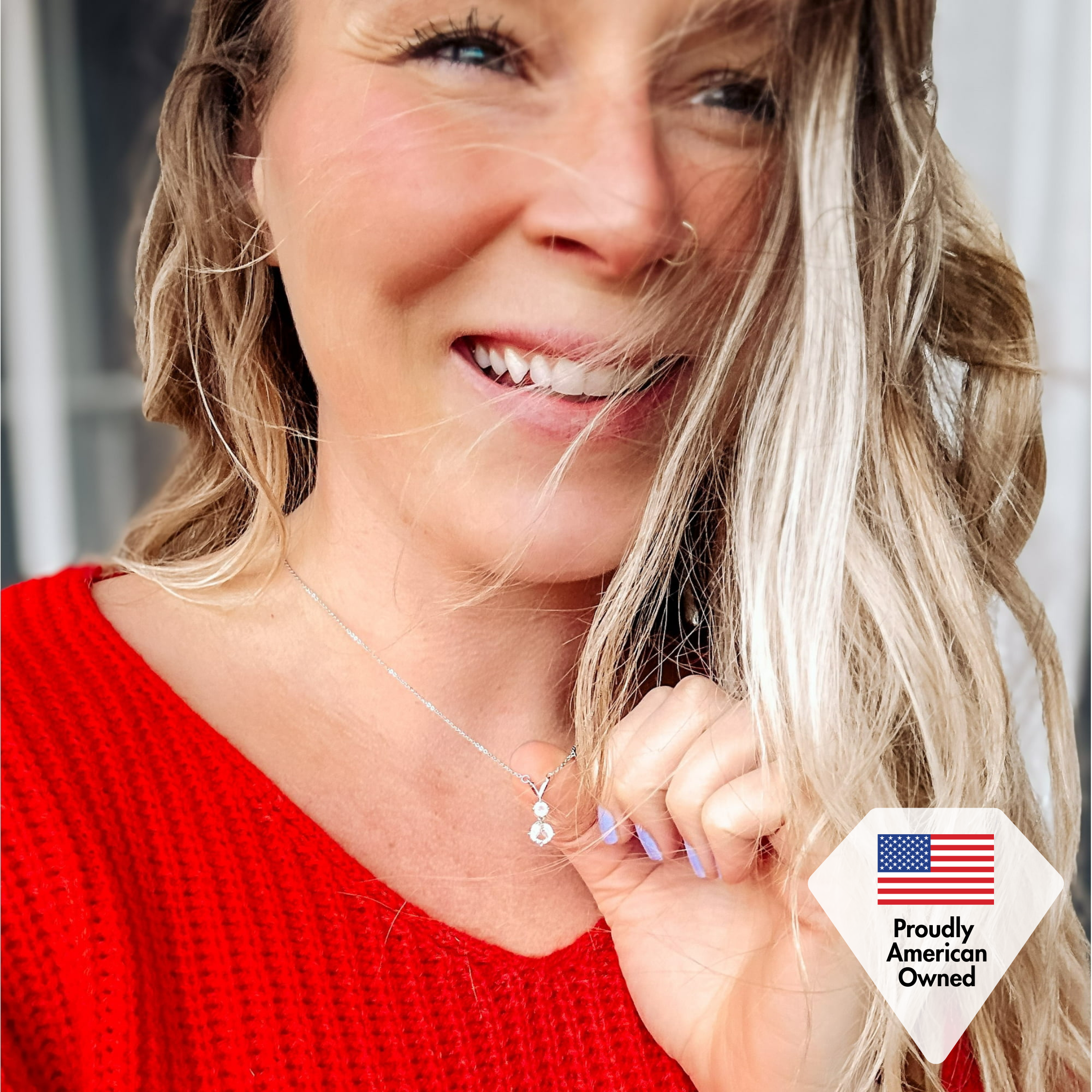 Andy 18k White Gold Plated 2-Stone Pendant Necklace with Swarovski Crystals