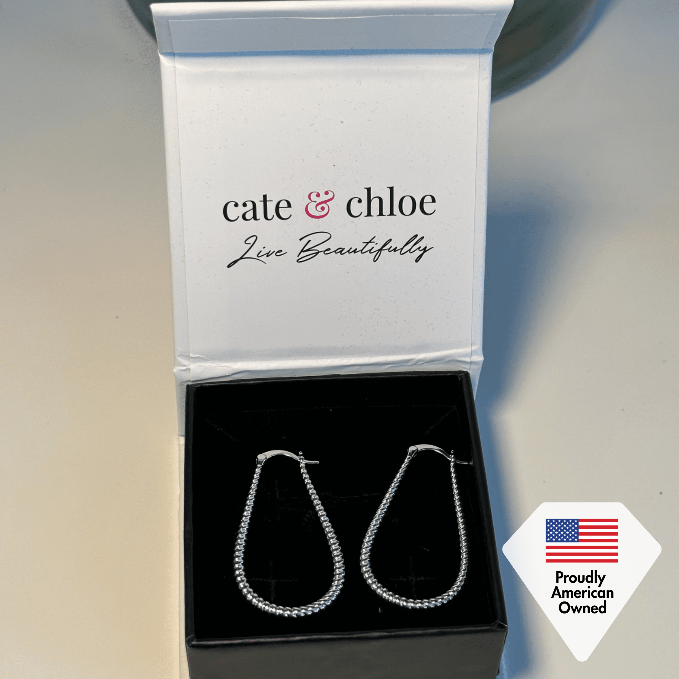 Angelica 18k White Gold Plated 45mm Twisted U-Shaped Hoop Earrings - Holiday Deal