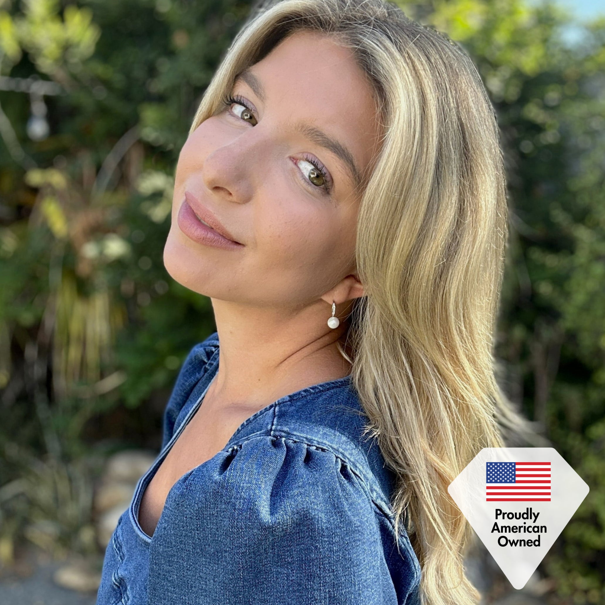 Ann 18k White Gold Freshwater Pearl Drop Earrings with Swarovski Crystals